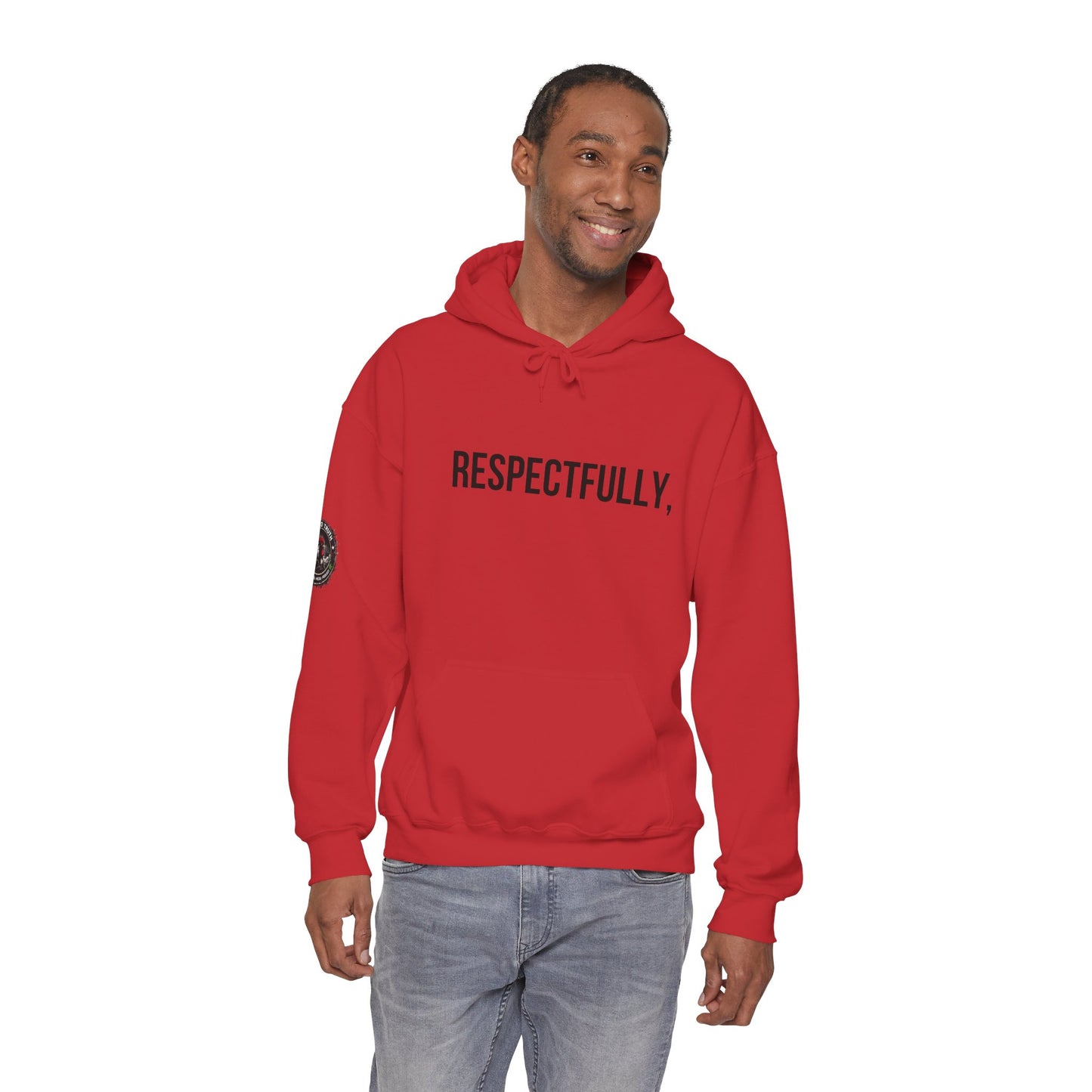 RESPECTFULLY, Hoodie — Minimalist White Pullover with 'RESPECTFULLY' Chest Print