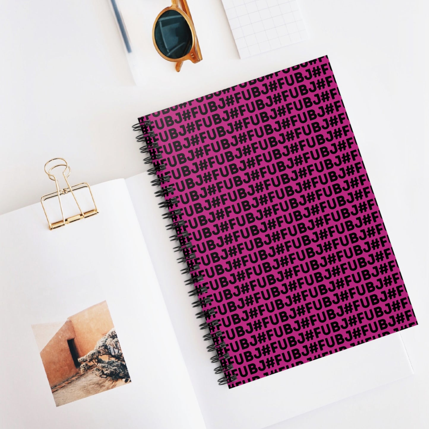Spiral Notebook — Bold Repeating “FUBJ” Pattern, Lined Journal for Notes & School