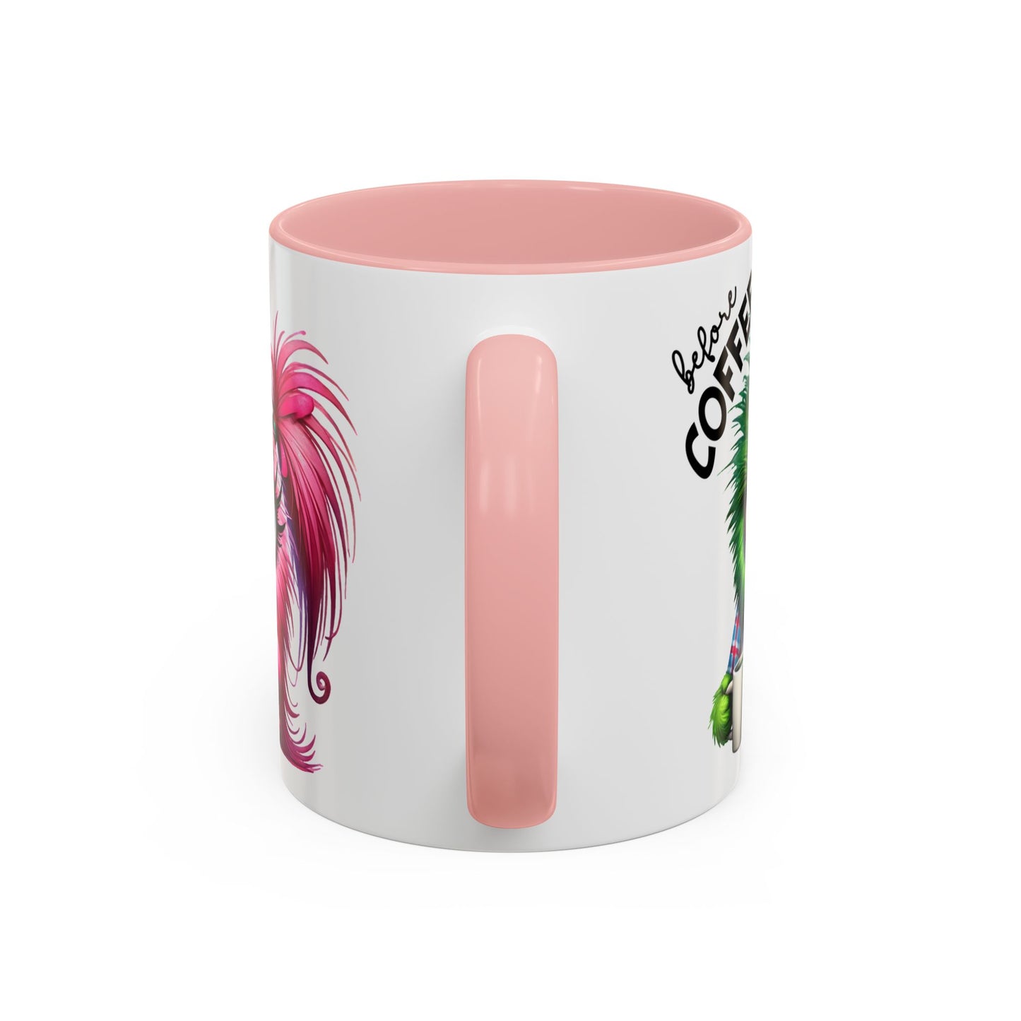 Accent Coffee Mug — "Scary Before Coffee, Extra Sparkly Cute After Coffee" Cute Girl Monster Coffee Mug (Girlfriend Gift)