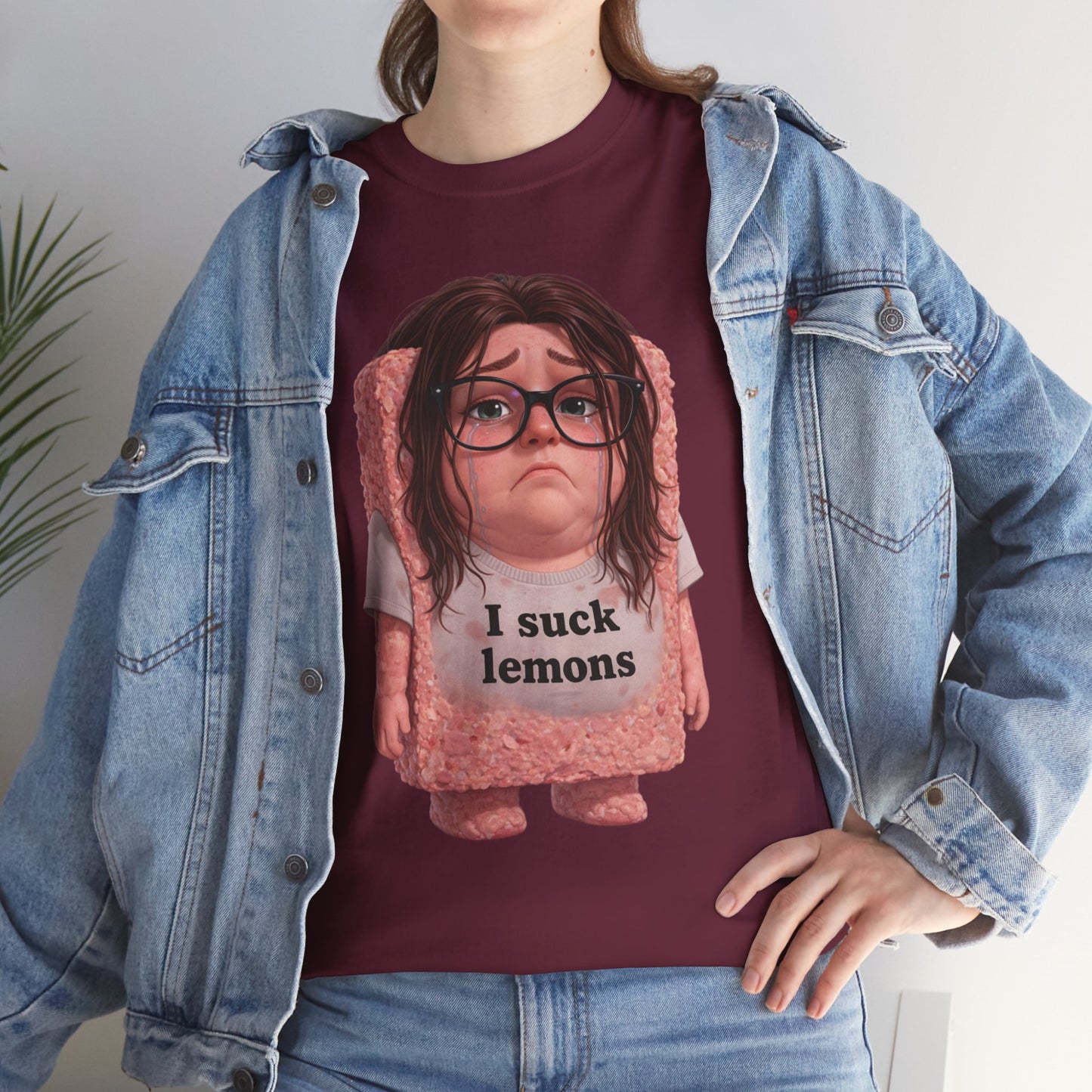 Graphic Tee — Cute Sad SPAM  Character with 'I suck lemons' Slogan
