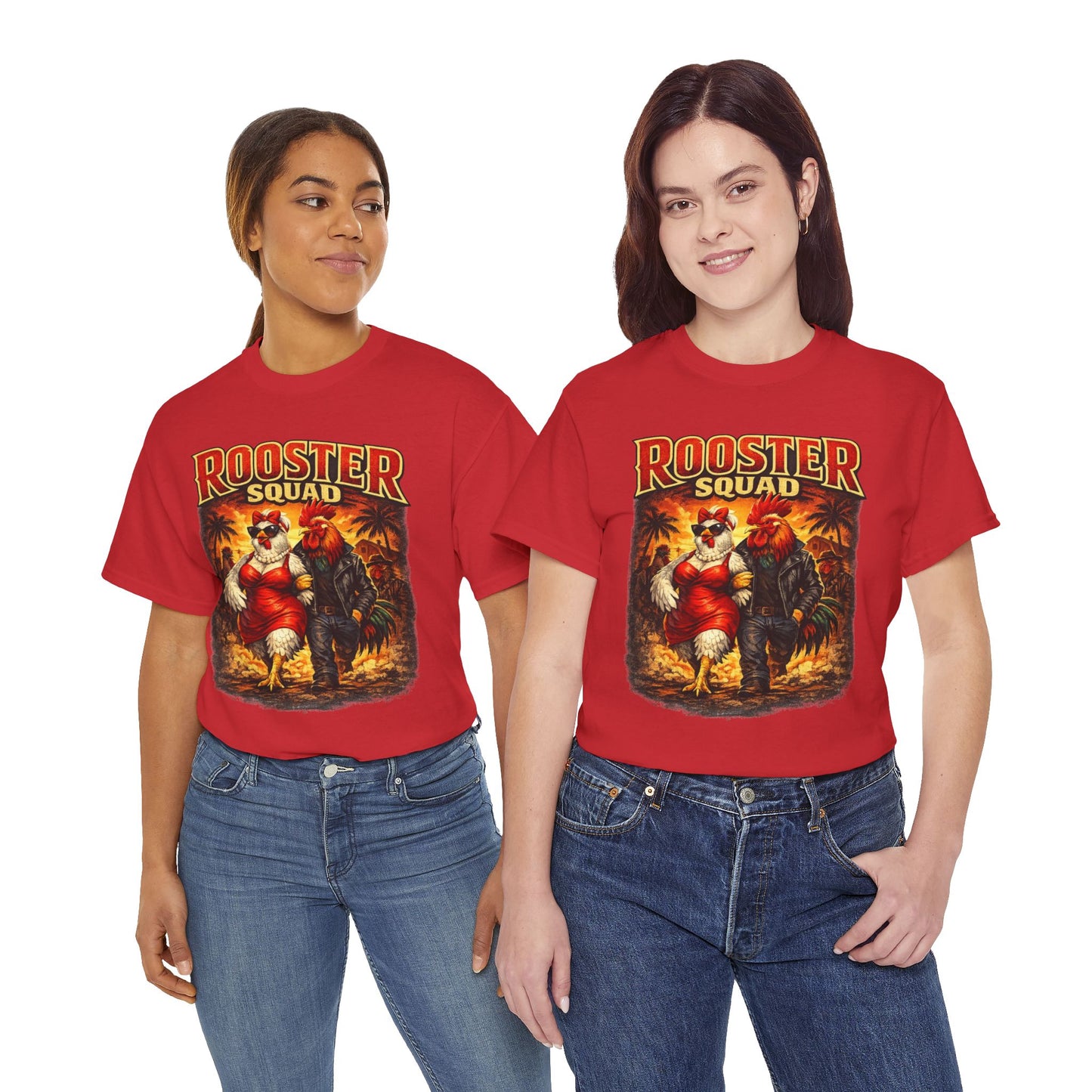 BIG ROOSTER ENERGY: Rooster Squad Vintage Graphic Tee – Retro Tropical Rooster Couple Shirt
