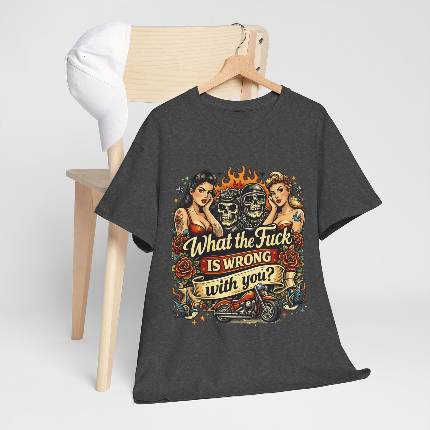 Vintage Skull & Pinup Tattoo Design __What the F*ck Is Wrong With You? Graphic Tee —