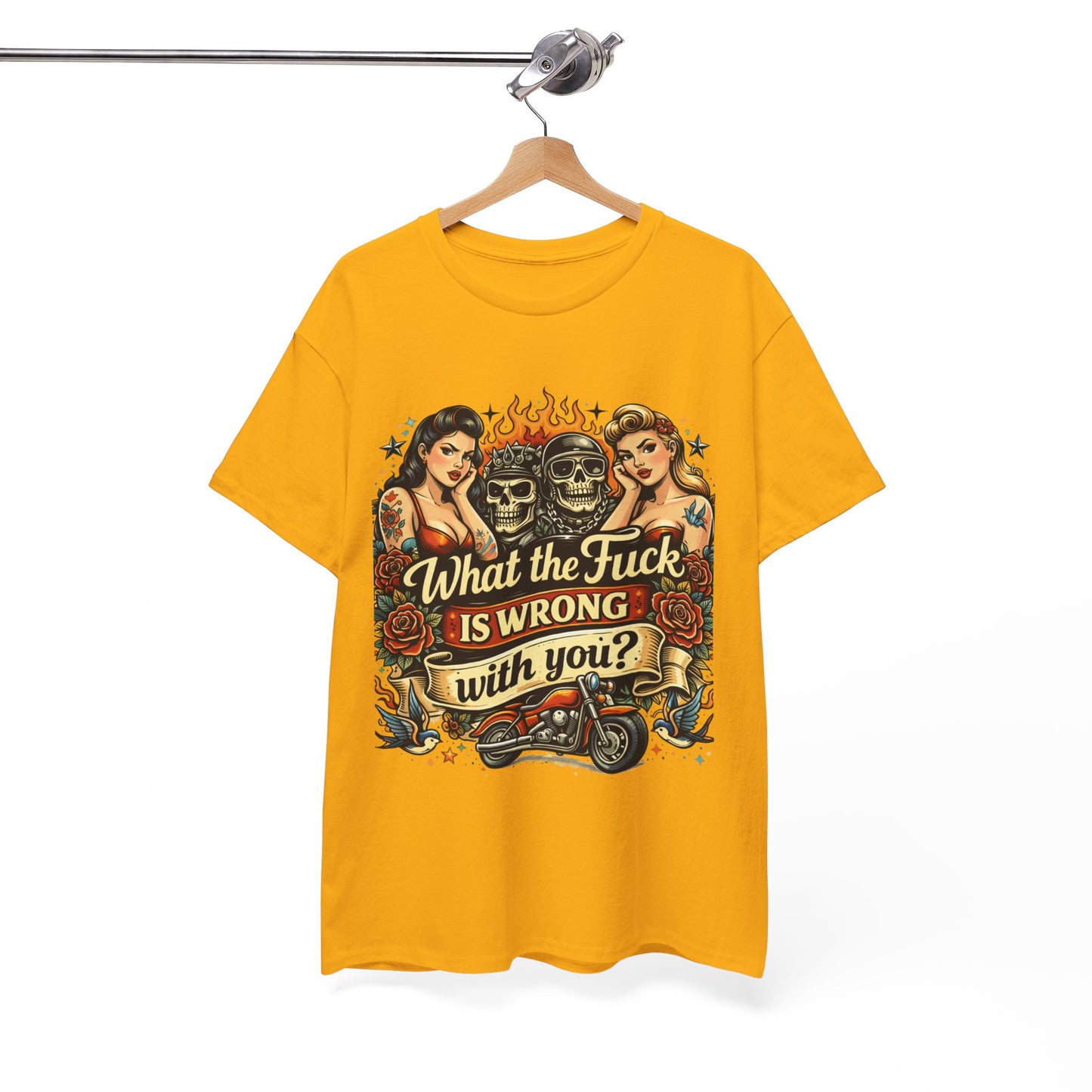 Vintage Skull & Pinup Tattoo Design __What the F*ck Is Wrong With You? Graphic Tee —