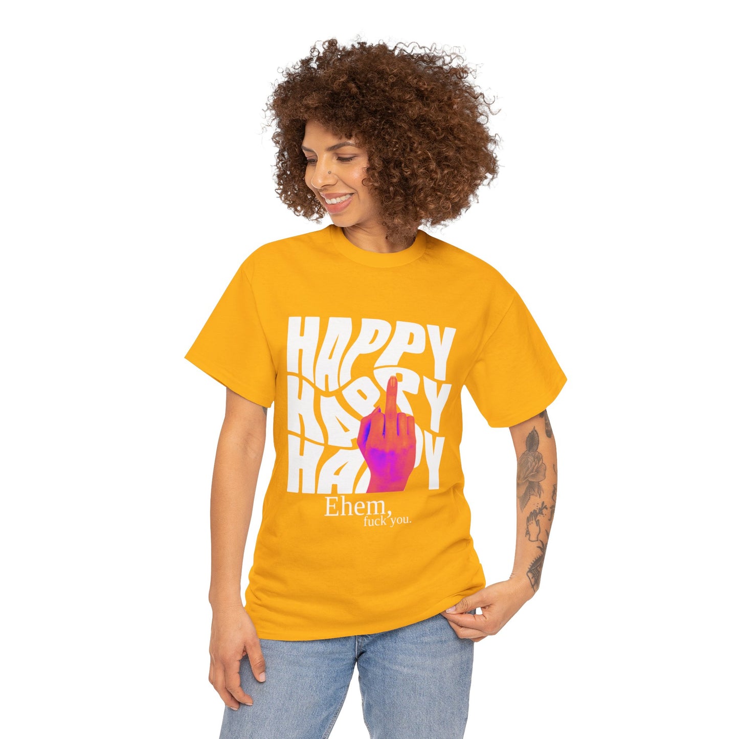 Happy Middle Finger Tee — "Ehem, fuck you." Graphic T-Shirt