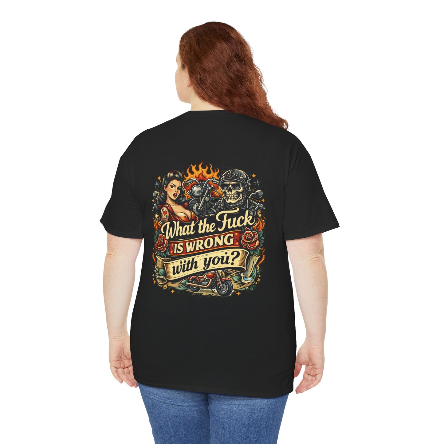 What the F**k Is Wrong With You? Graphic Tee — Retro Tattoo Skull & Pinup T-Shirt