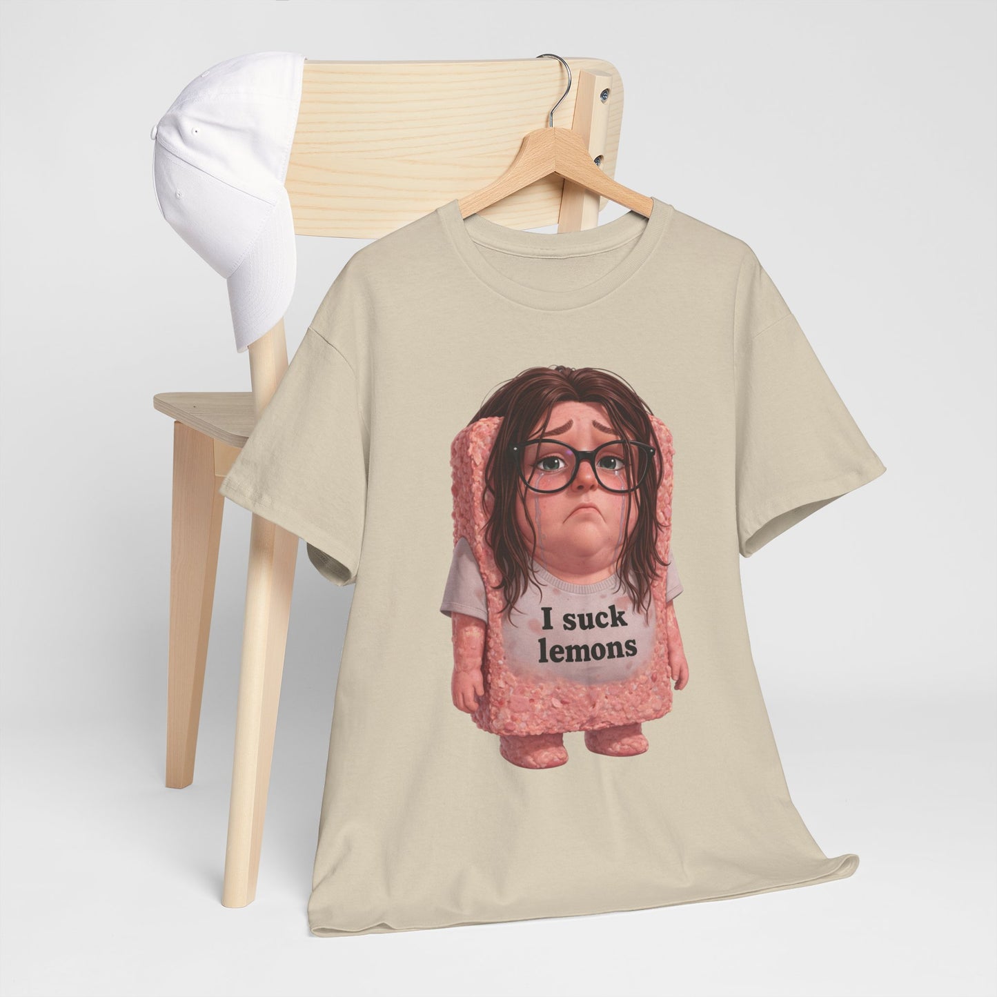 Graphic Tee — Cute Sad SPAM  Character with 'I suck lemons' Slogan