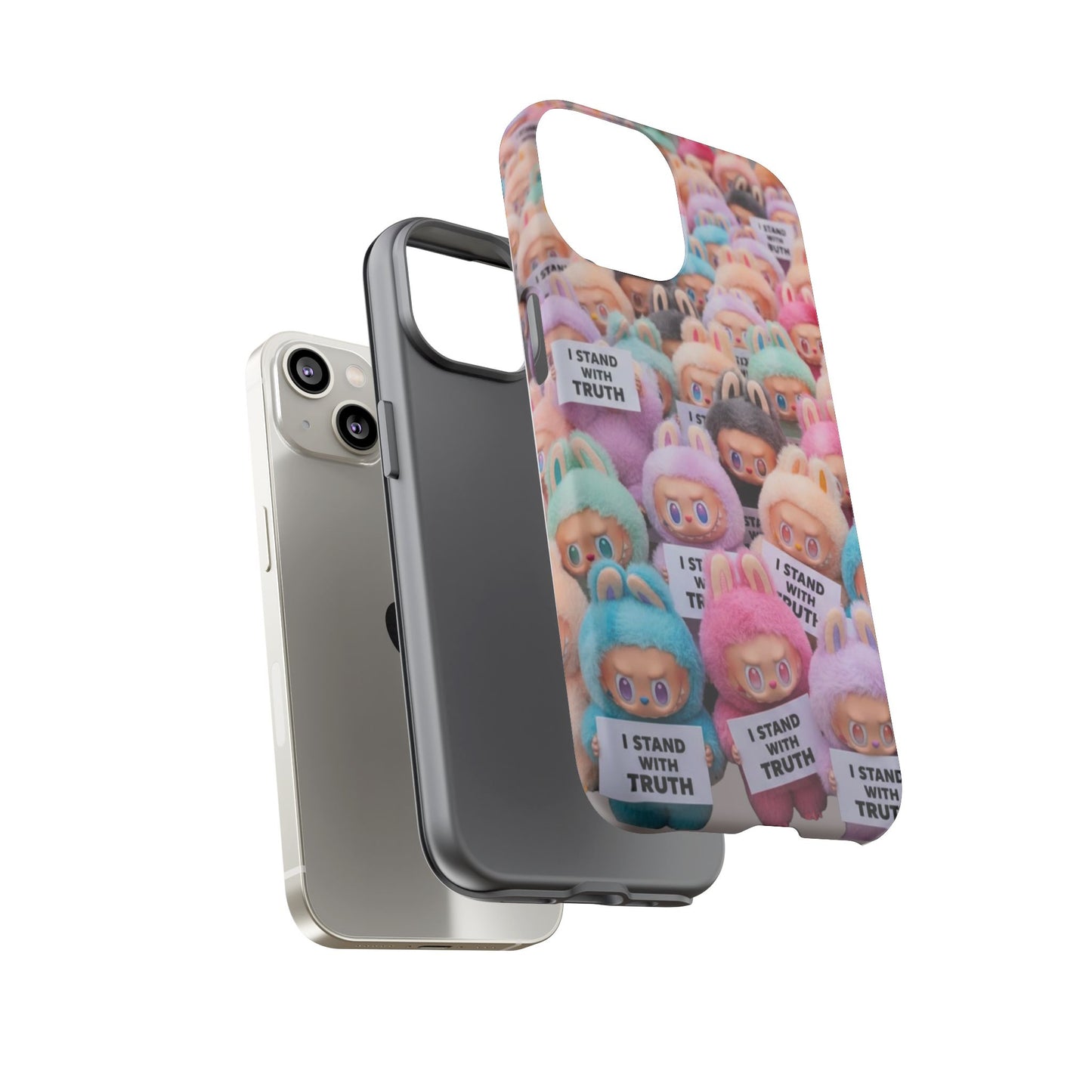 Cute Labubu  Phone Case — "I Stand With Truth" Pastel Doll Design