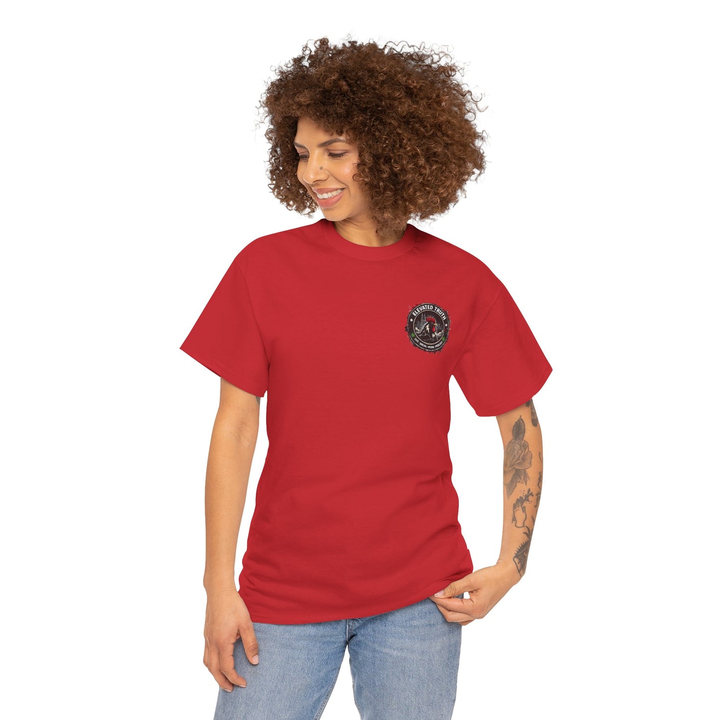Rooster Squad Graphic Tee — Vintage Firefighter-Style Back Print