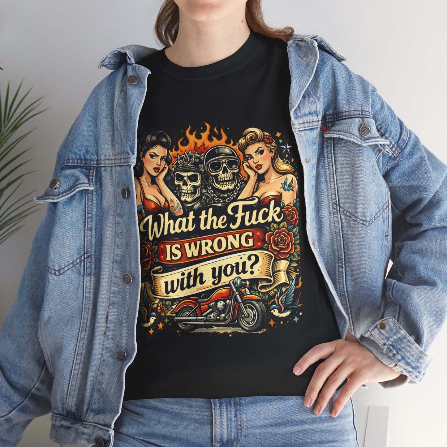 Vintage Skull & Pinup Tattoo Design __What the F*ck Is Wrong With You? Graphic Tee —
