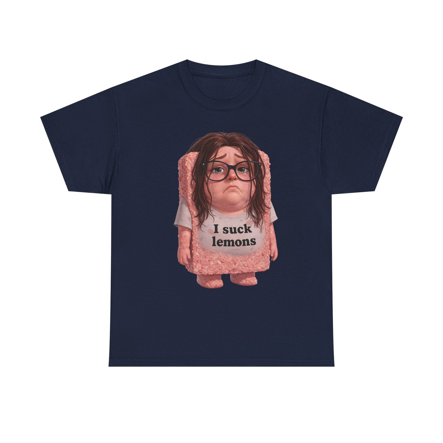Graphic Tee — Cute Sad SPAM  Character with 'I suck lemons' Slogan