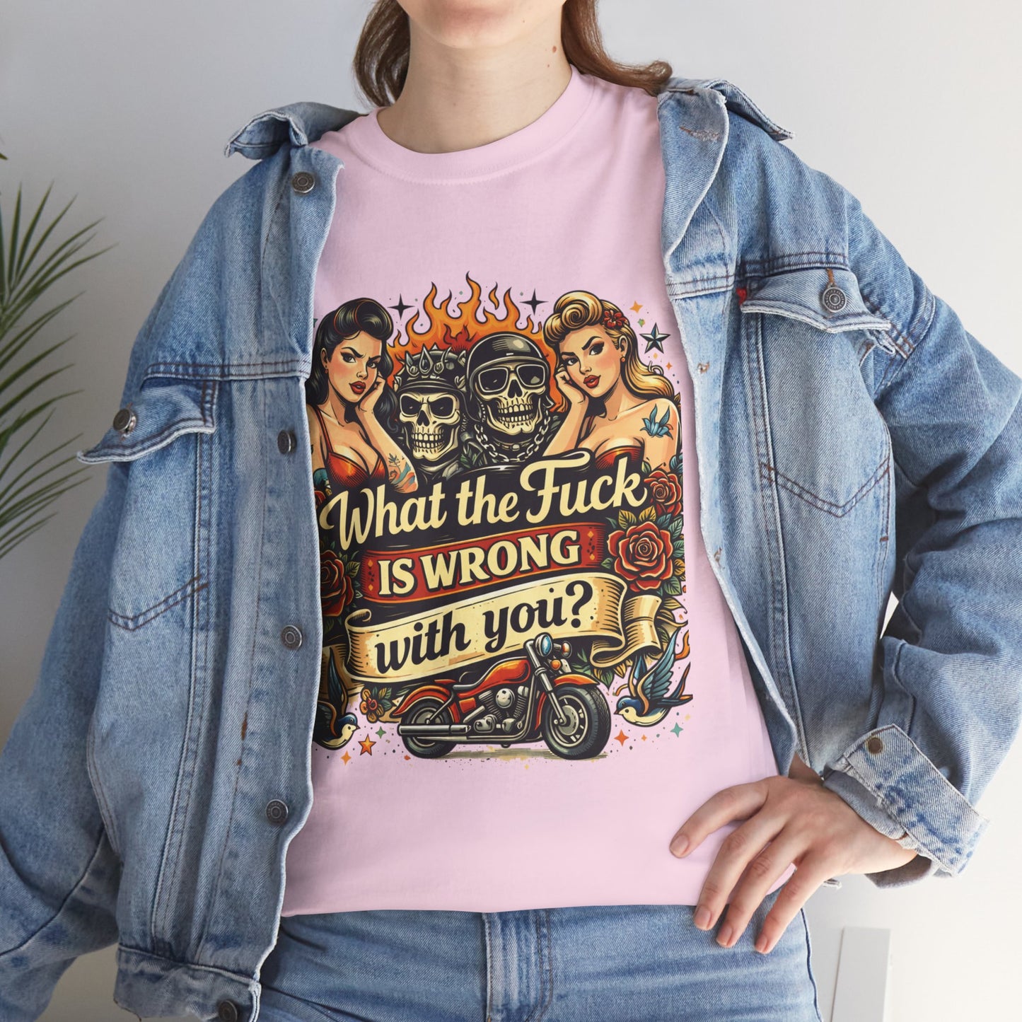 Vintage Skull & Pinup Tattoo Design __What the F*ck Is Wrong With You? Graphic Tee —