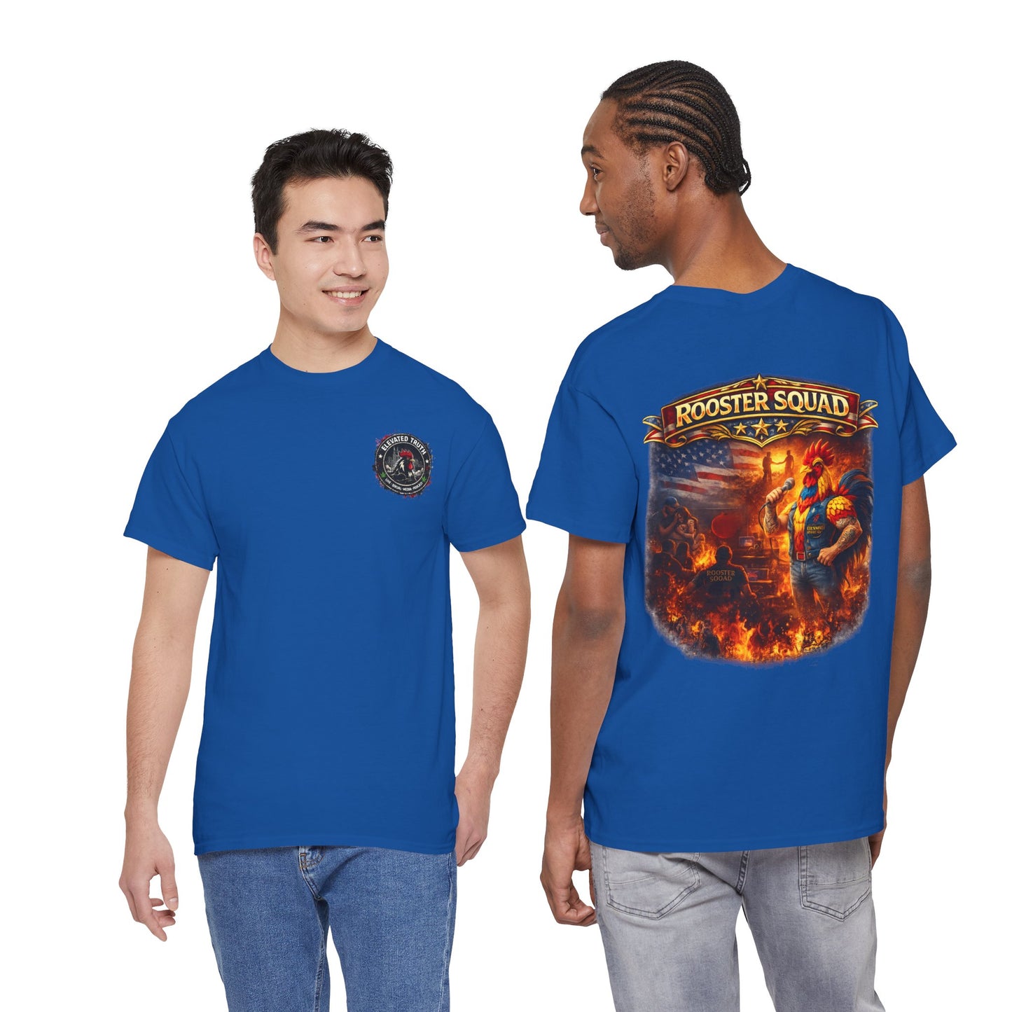 Rooster Squad Graphic Tee — Vintage Firefighter-Style Back Print