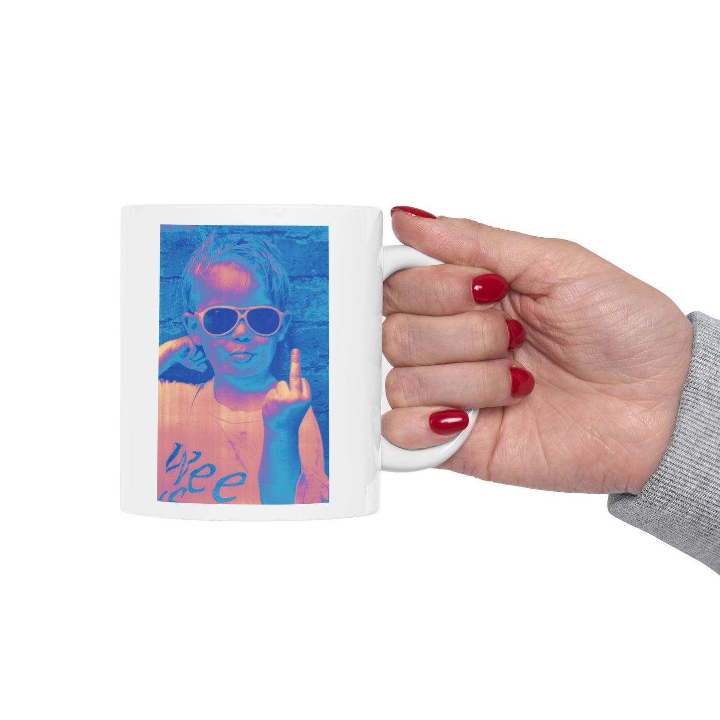 Ceramic Mug — Bright Middle Finger Girl with “#FUBJ”