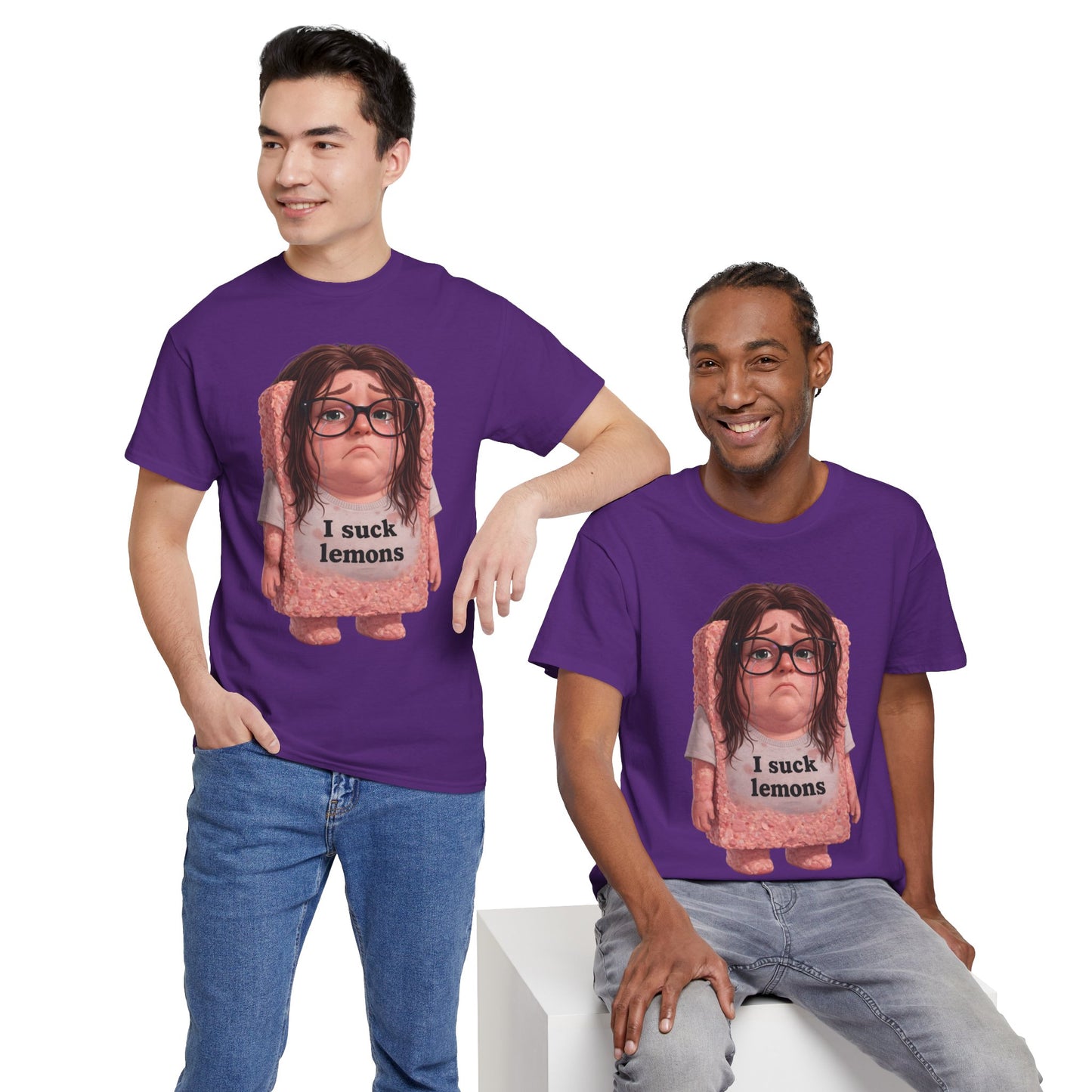 Graphic Tee — Cute Sad SPAM  Character with 'I suck lemons' Slogan