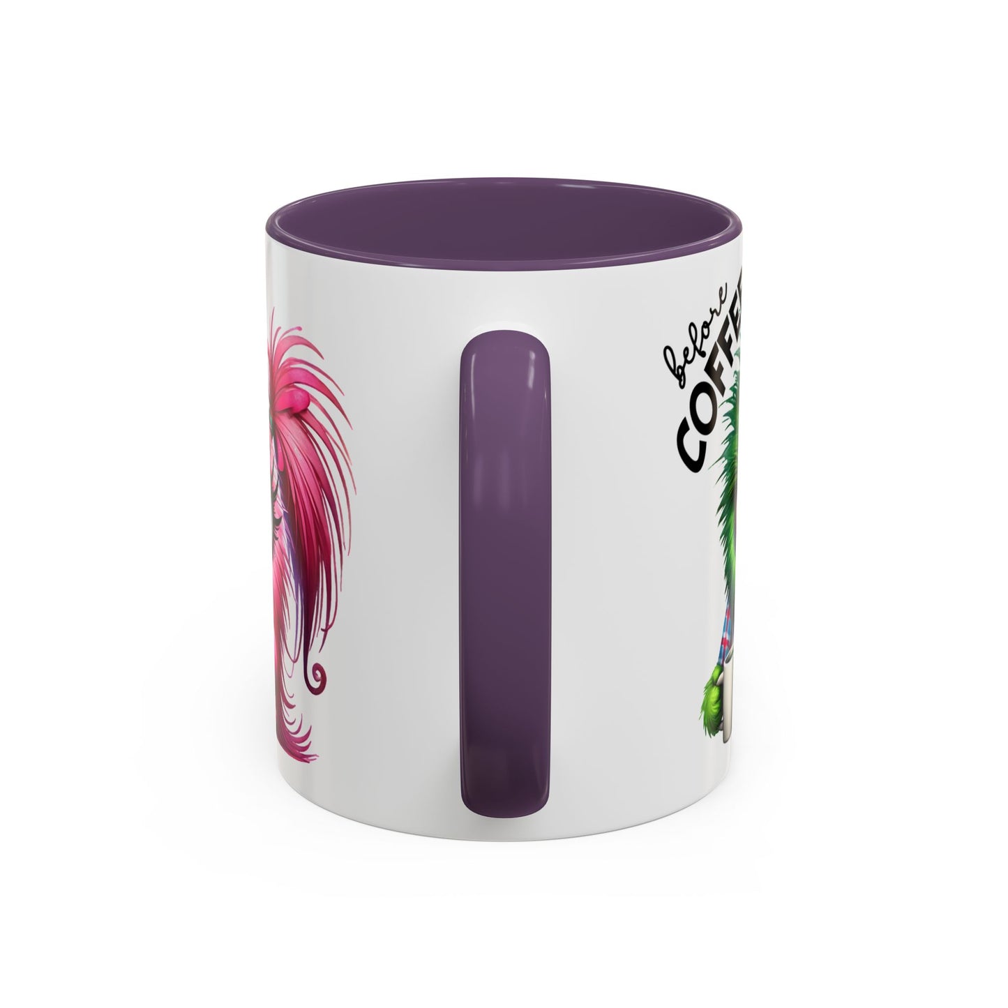 Accent Coffee Mug — "Scary Before Coffee, Extra Sparkly Cute After Coffee" Cute Girl Monster Coffee Mug (Girlfriend Gift)