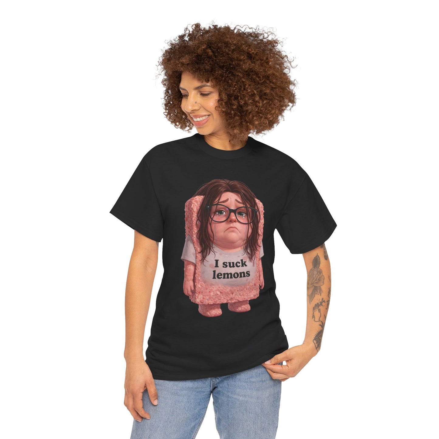 Graphic Tee — Cute Sad SPAM  Character with 'I suck lemons' Slogan