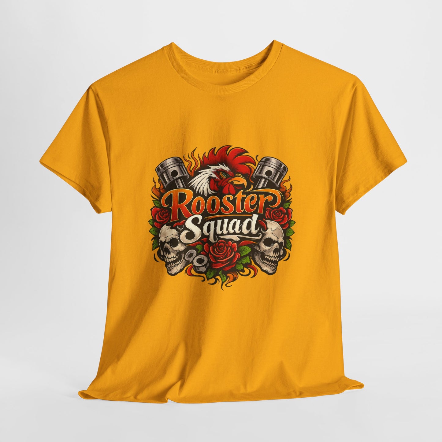 Rooster Squad Graphic Tee — Retro Skull & Pistons Vintage Motorcycle Shirt