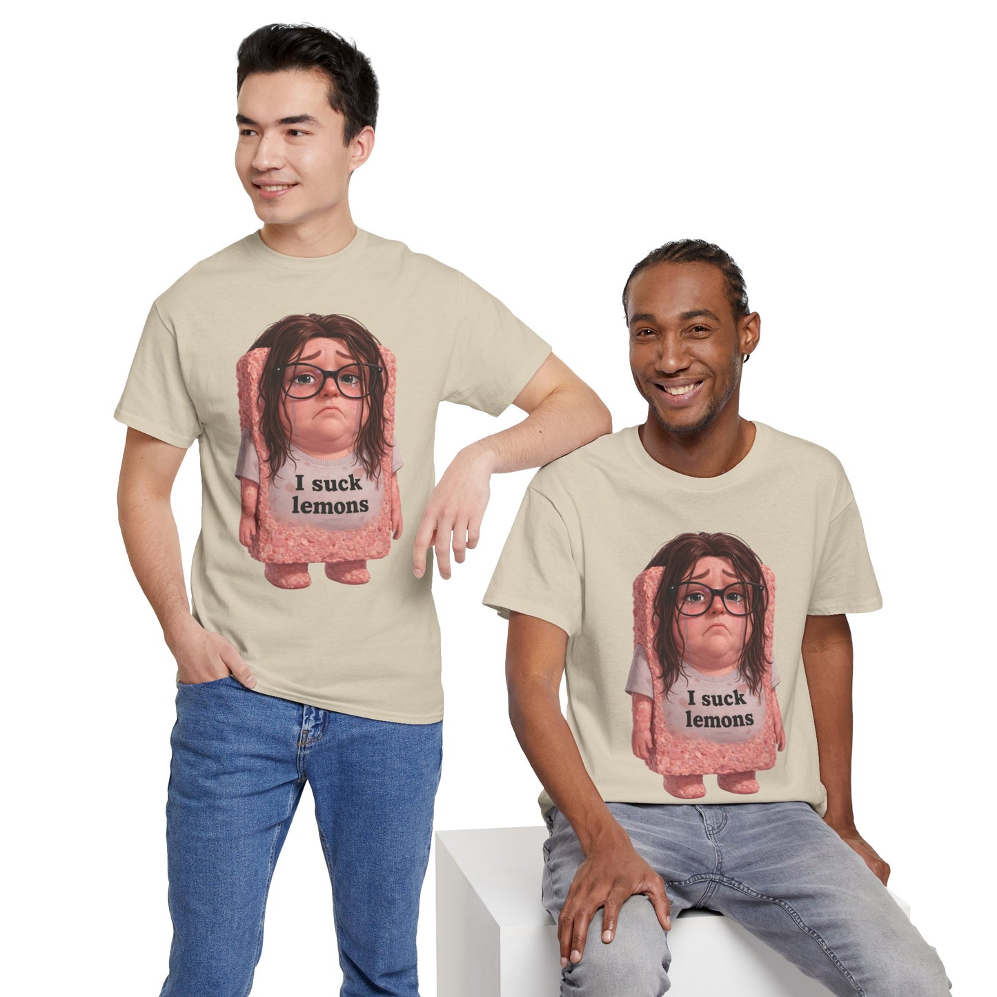 Graphic Tee — Cute Sad SPAM  Character with 'I suck lemons' Slogan