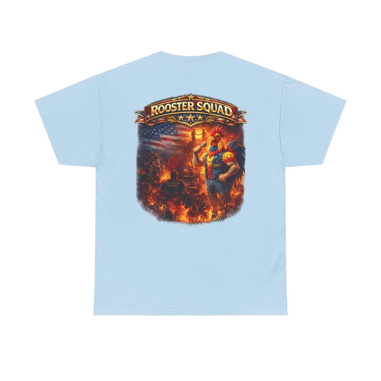 Rooster Squad Graphic Tee — Vintage Firefighter-Style Back Print