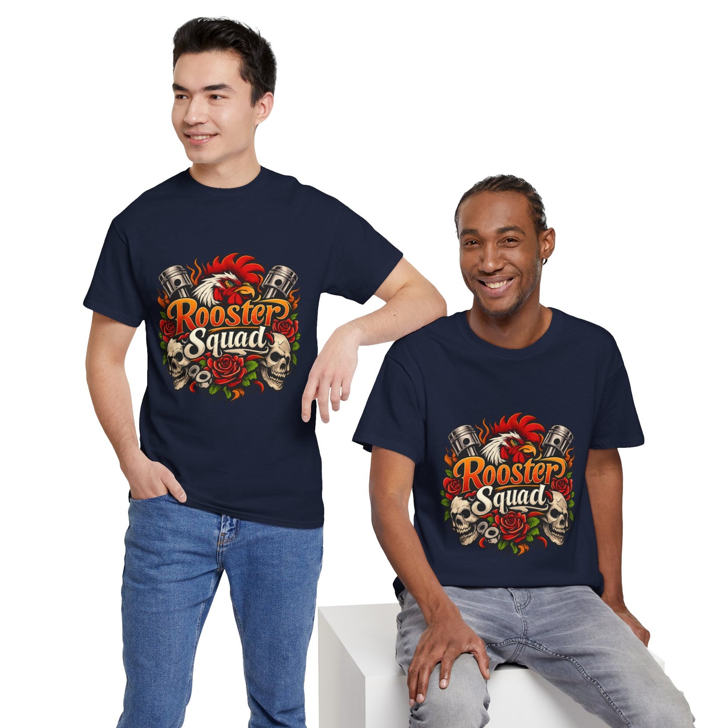 Rooster Squad Graphic Tee — Retro Skull & Pistons Vintage Motorcycle Shirt