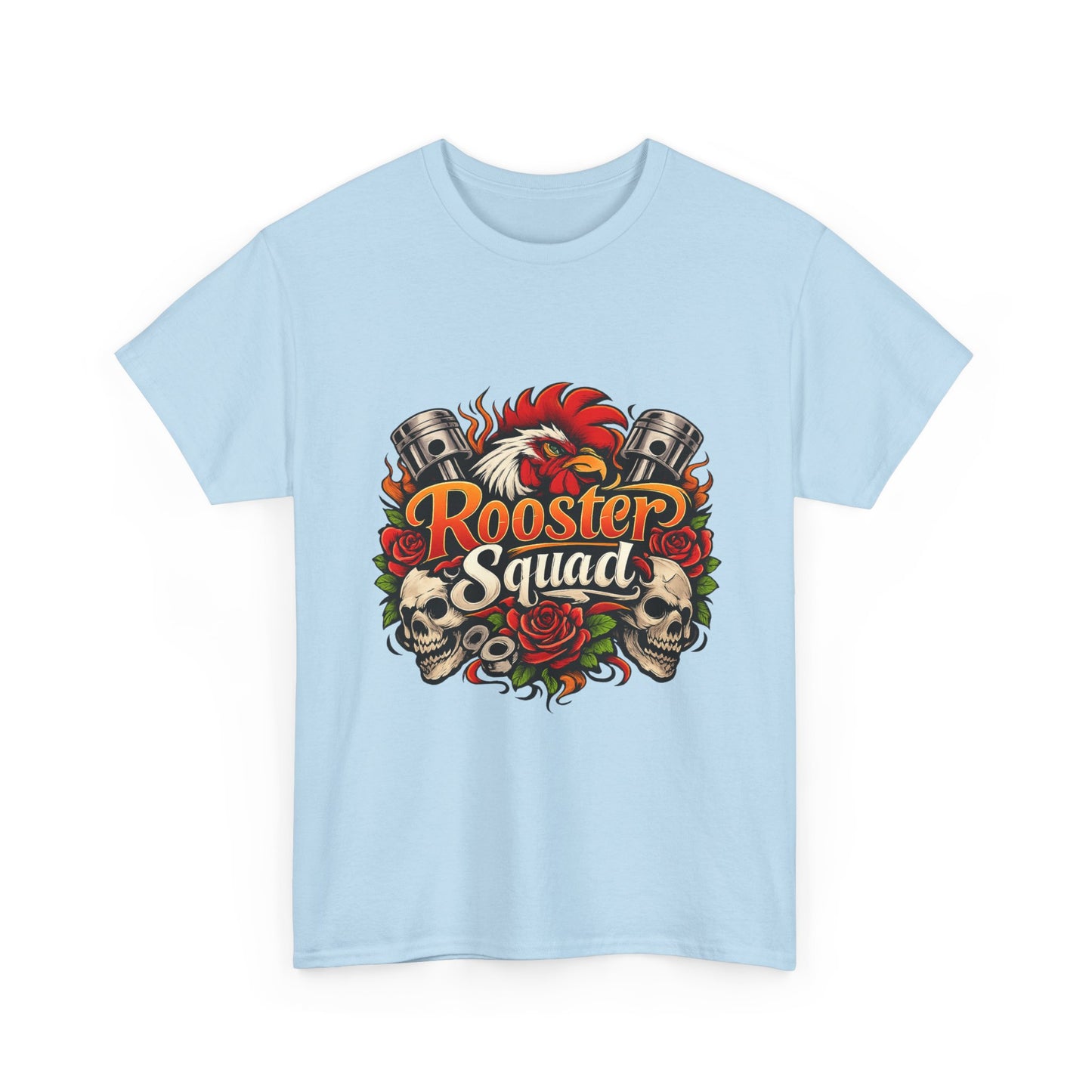 Rooster Squad Graphic Tee — Retro Skull & Pistons Vintage Motorcycle Shirt
