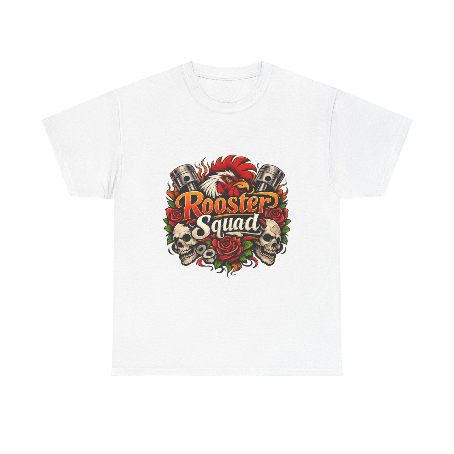 Rooster Squad Graphic Tee — Retro Skull & Pistons Vintage Motorcycle Shirt