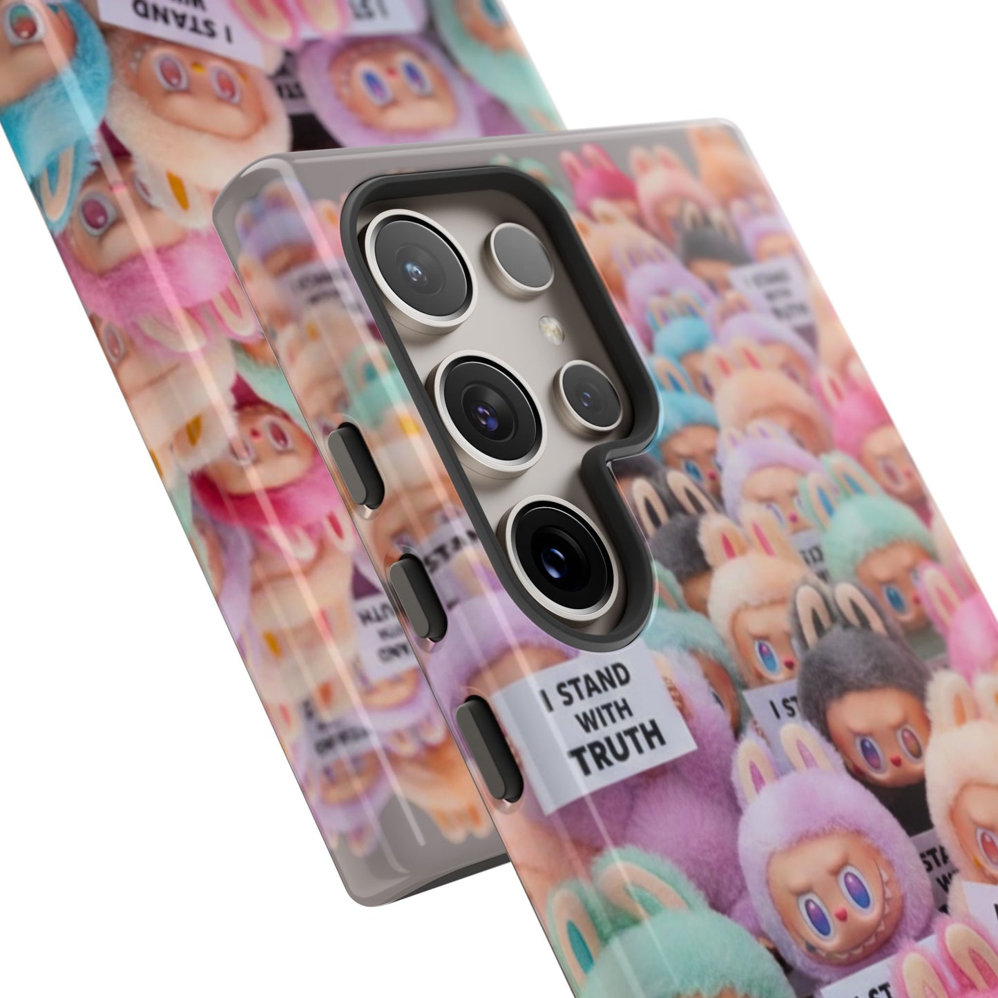 Cute Labubu  Phone Case — "I Stand With Truth" Pastel Doll Design