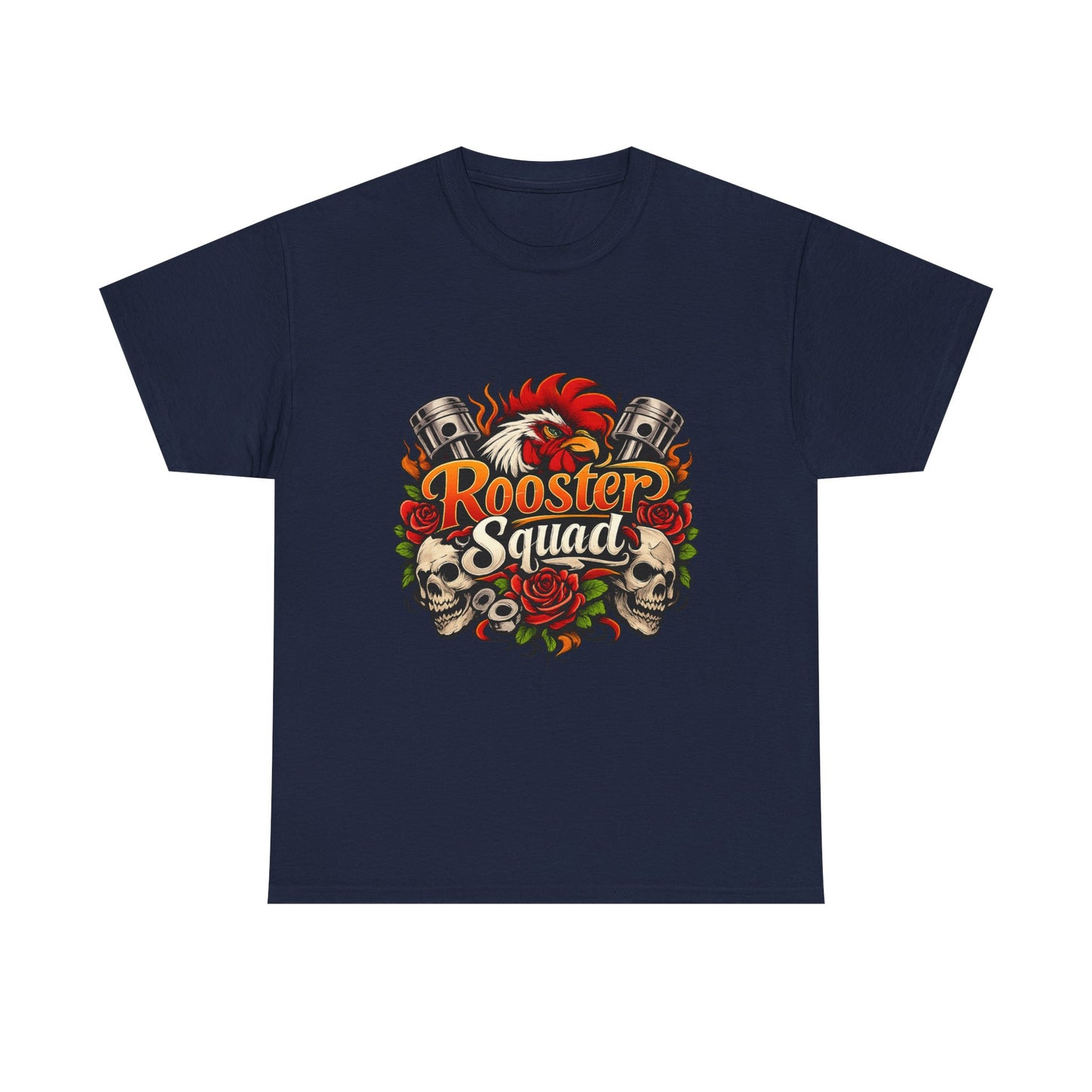 Rooster Squad Graphic Tee — Retro Skull & Pistons Vintage Motorcycle Shirt