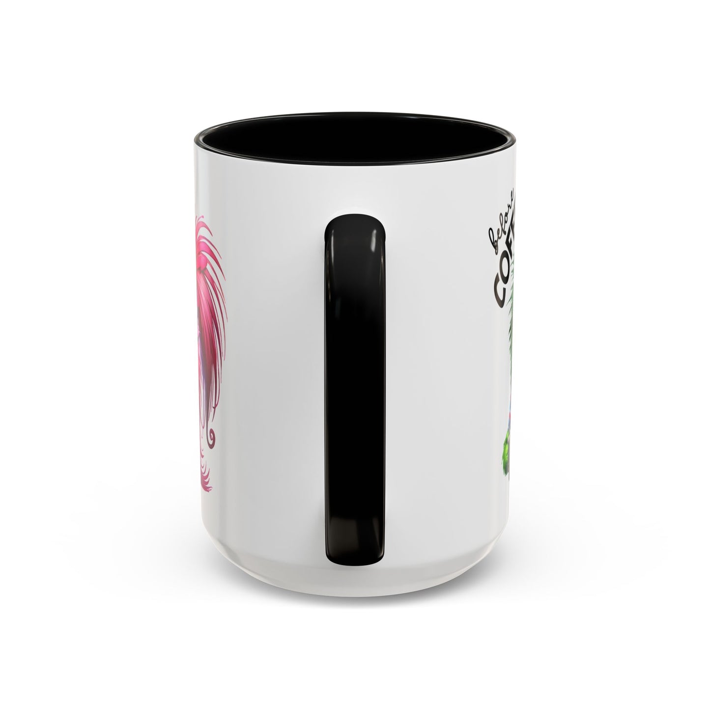 Accent Coffee Mug — "Scary Before Coffee, Extra Sparkly Cute After Coffee" Cute Girl Monster Coffee Mug (Girlfriend Gift)