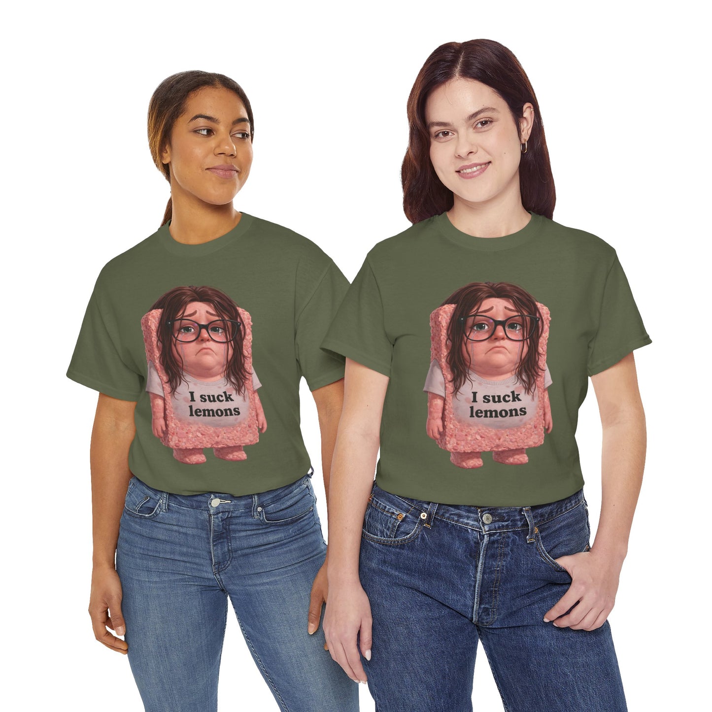 Graphic Tee — Cute Sad SPAM  Character with 'I suck lemons' Slogan