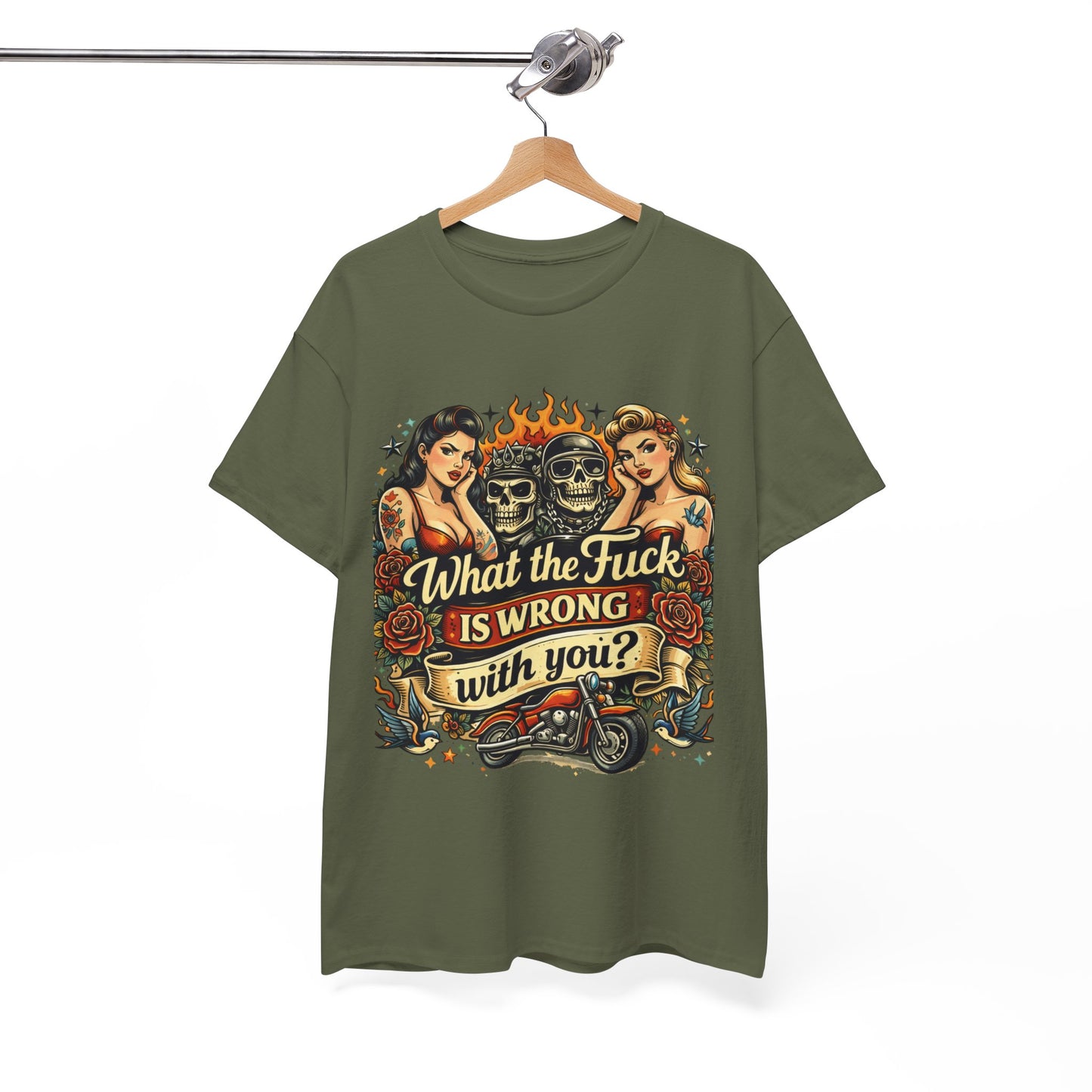 Vintage Skull & Pinup Tattoo Design __What the F*ck Is Wrong With You? Graphic Tee —