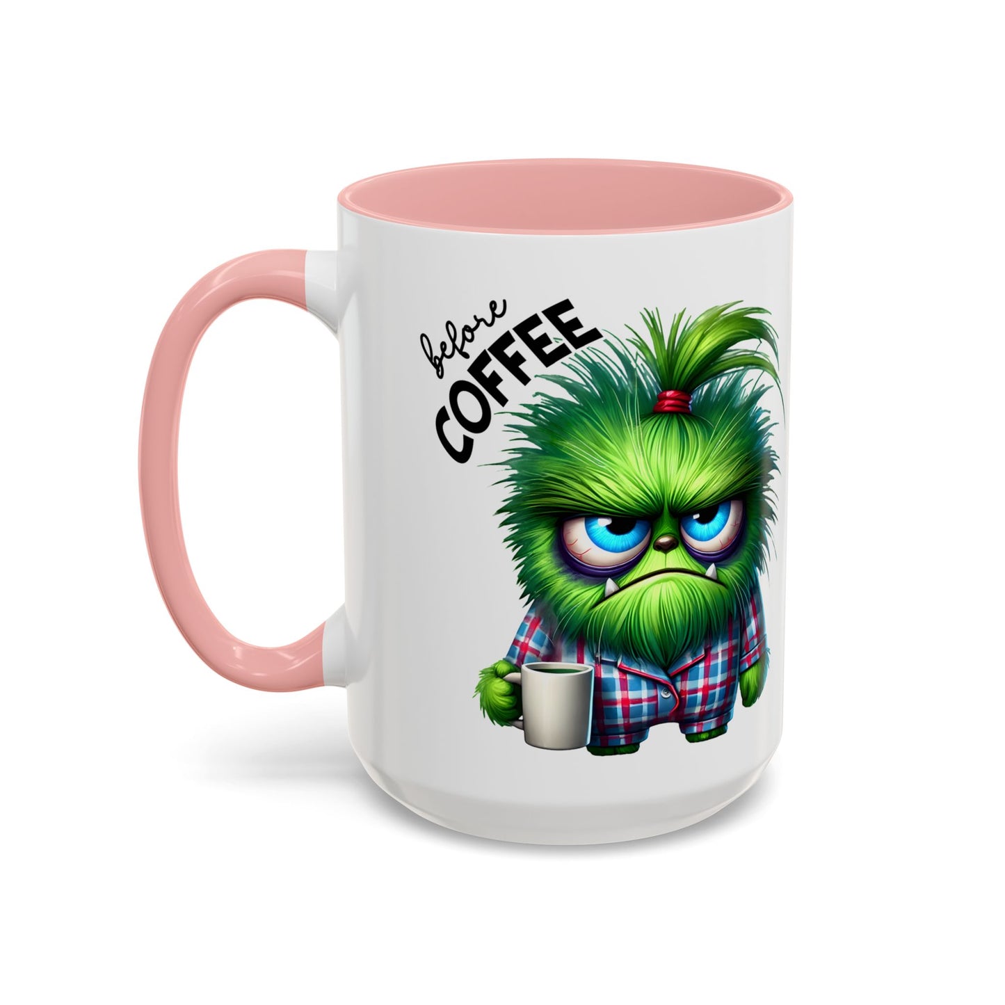 Accent Coffee Mug — "Scary Before Coffee, Extra Sparkly Cute After Coffee" Cute Girl Monster Coffee Mug (Girlfriend Gift)