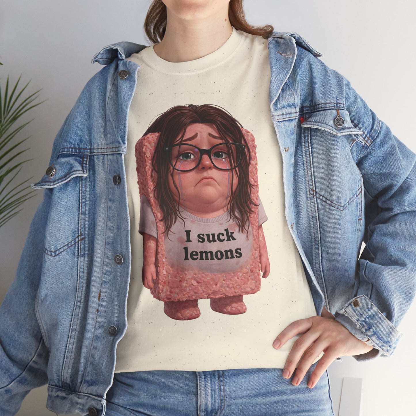 Graphic Tee — Cute Sad SPAM  Character with 'I suck lemons' Slogan