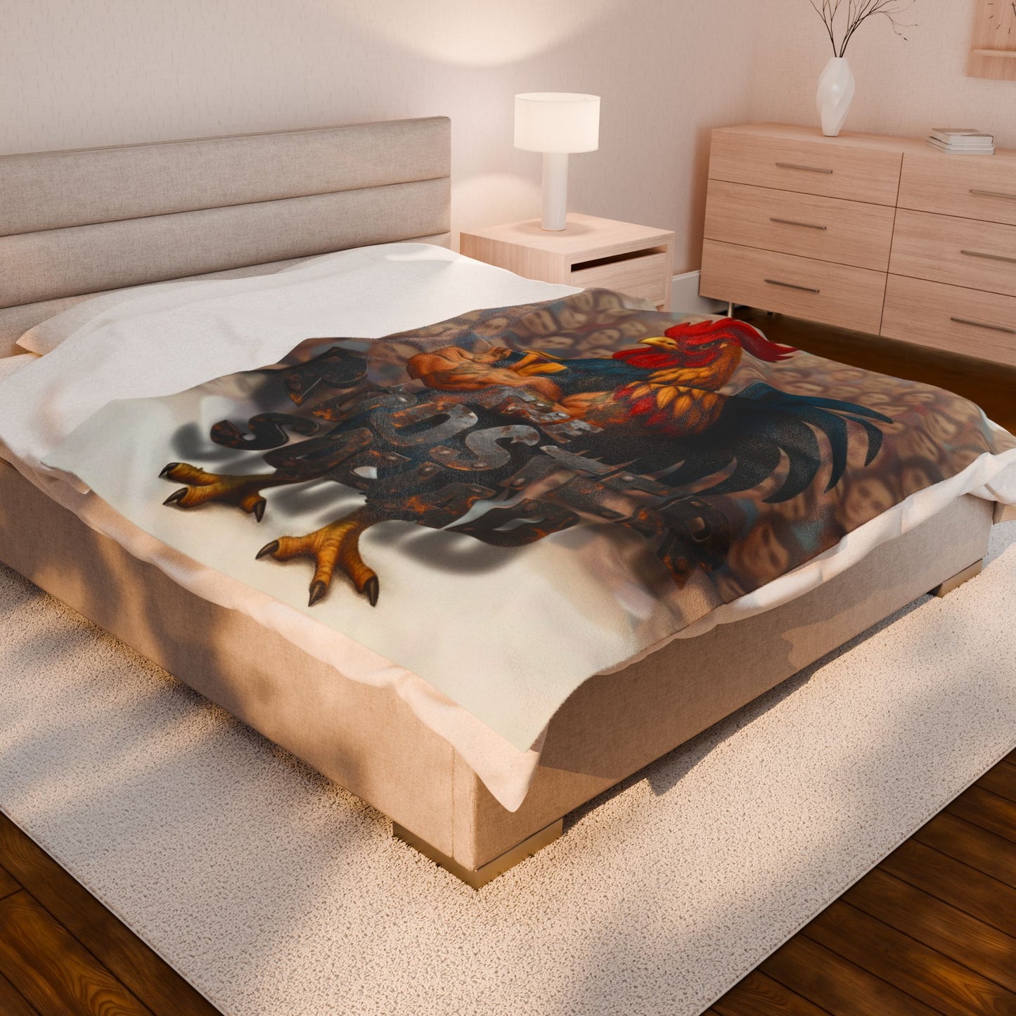 ROCK WITH YOUR FLOCK: The Rooster Squad Velveteen Plush Blanket — Bold Rooster Graphic Throw