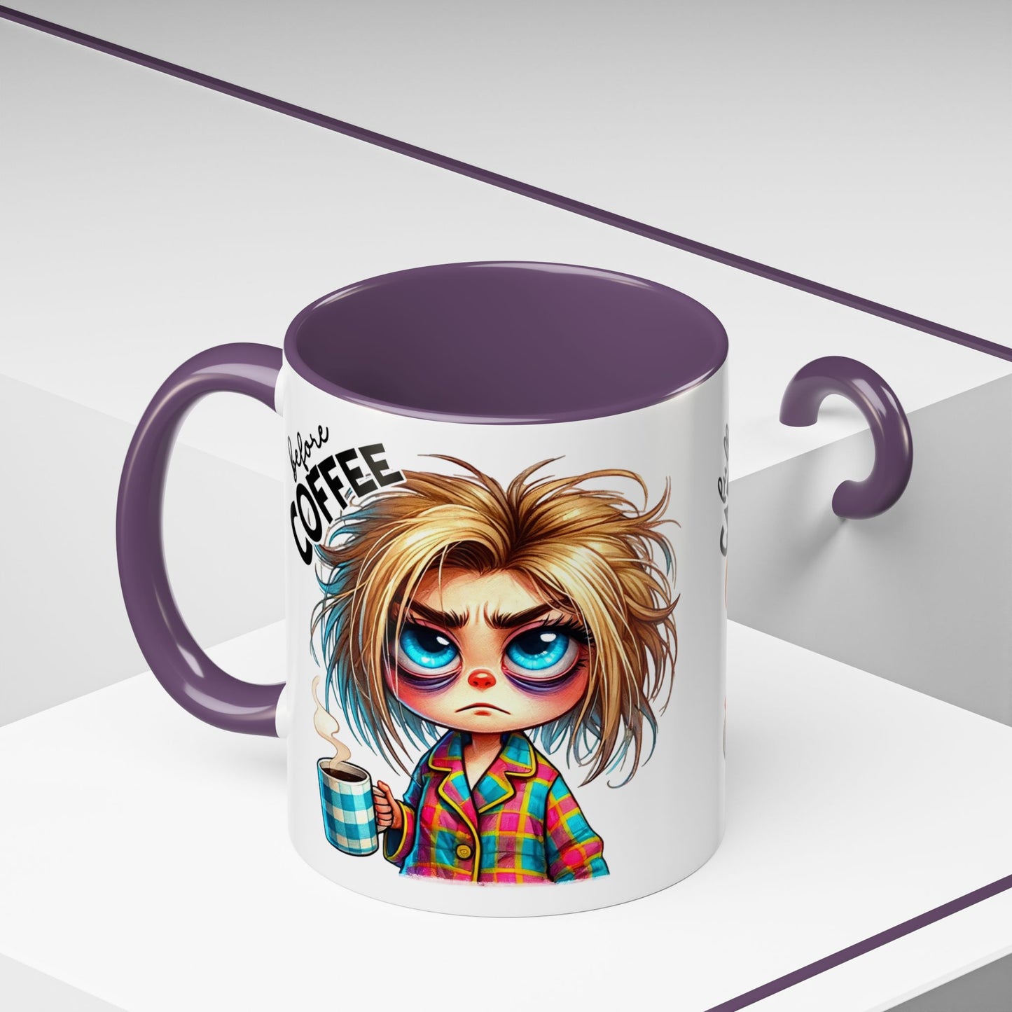 Accent Coffee Mug — Cute Blonde 'Fully Caffeinated' Coffee Lover Gift (11/15 oz)