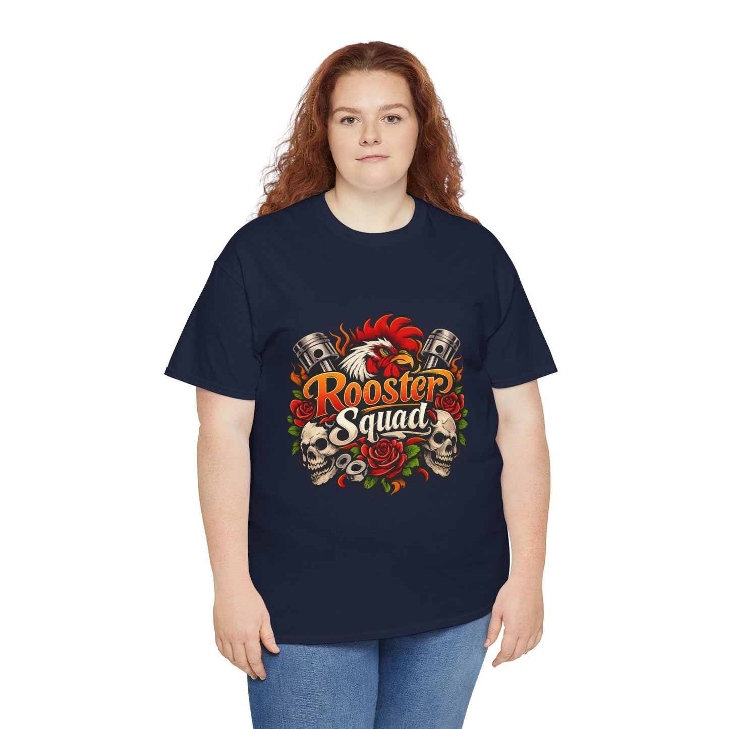 Rooster Squad Graphic Tee — Retro Skull & Pistons Vintage Motorcycle Shirt