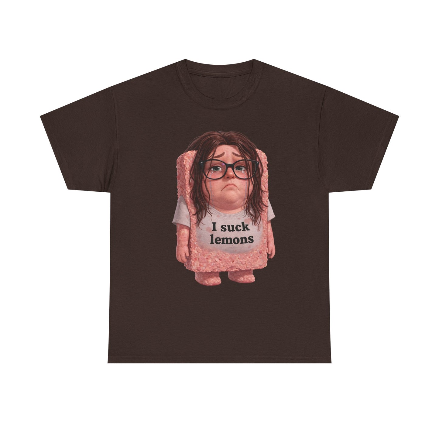 Graphic Tee — Cute Sad SPAM  Character with 'I suck lemons' Slogan
