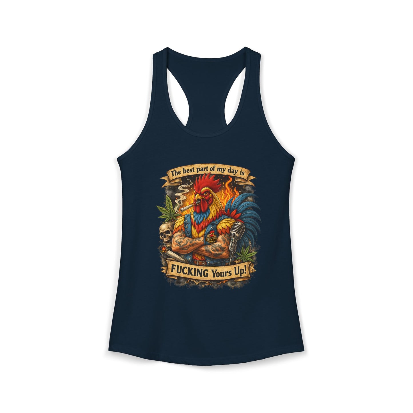 Women's Racerback Tank — “Best Part of My Day Is F*cking Yours Up” Rooster Graphic
