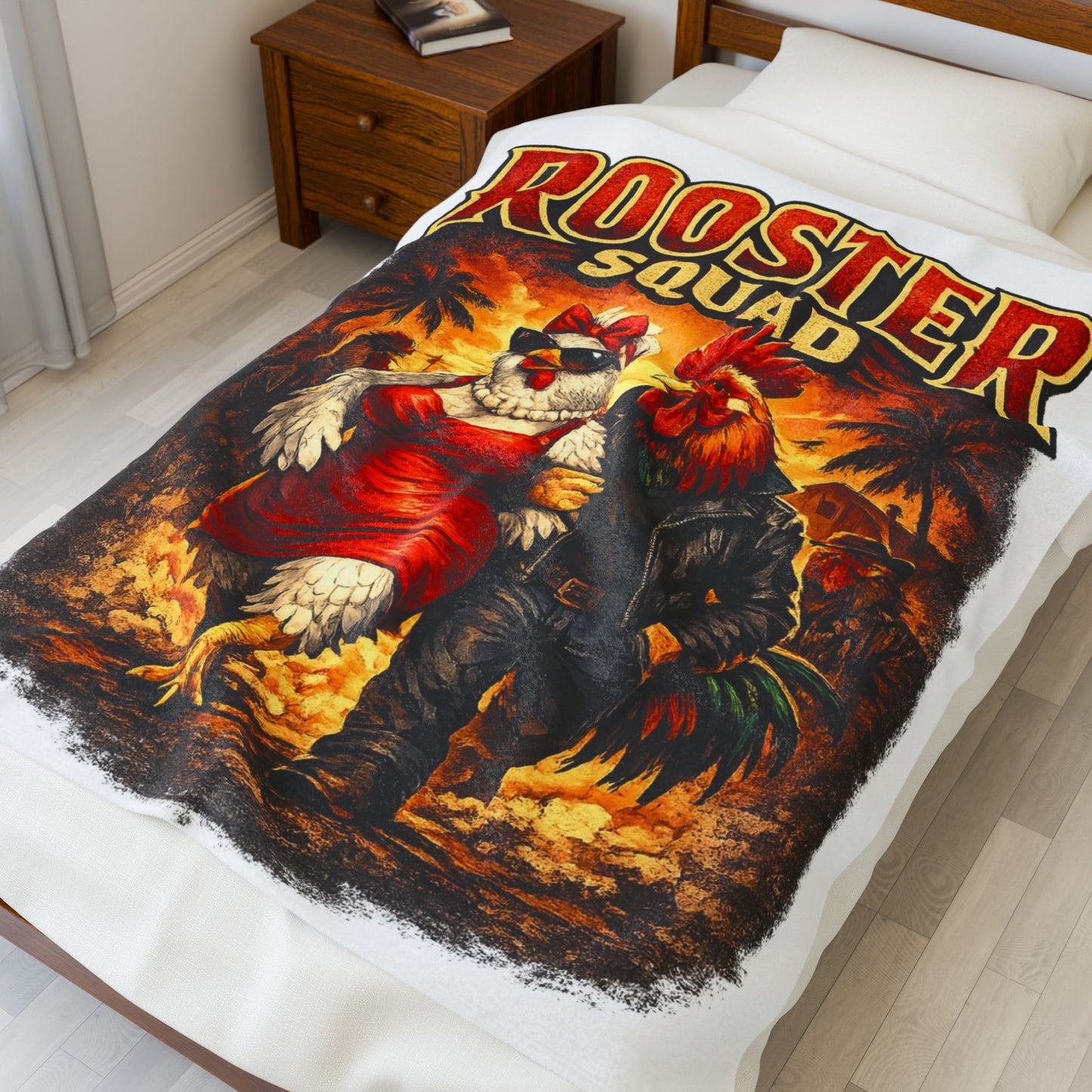 Rooster Squad Velveteen Plush Blanket — Cozy Farmhouse Throw for Chicken Lovers
