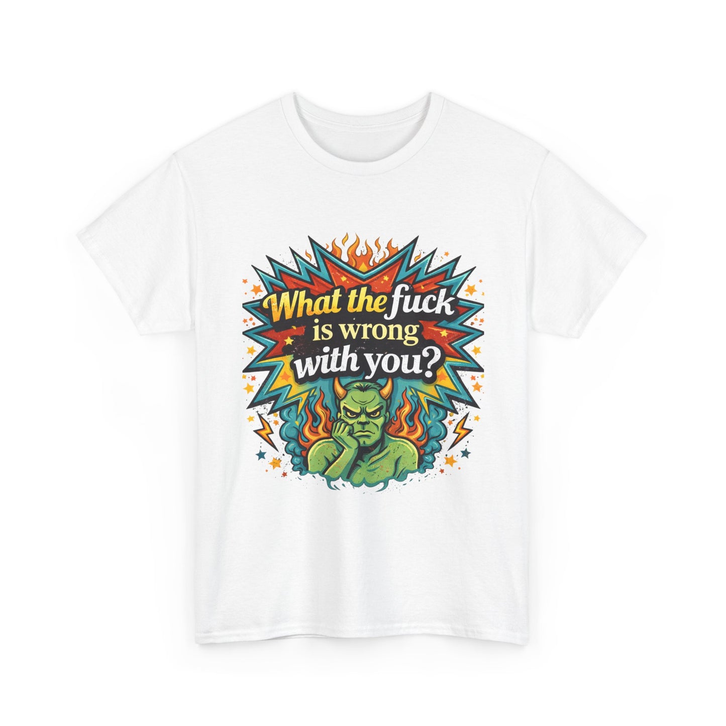 Graphic Tee — "What the F**k Is Wrong With You?" Retro Demon Design