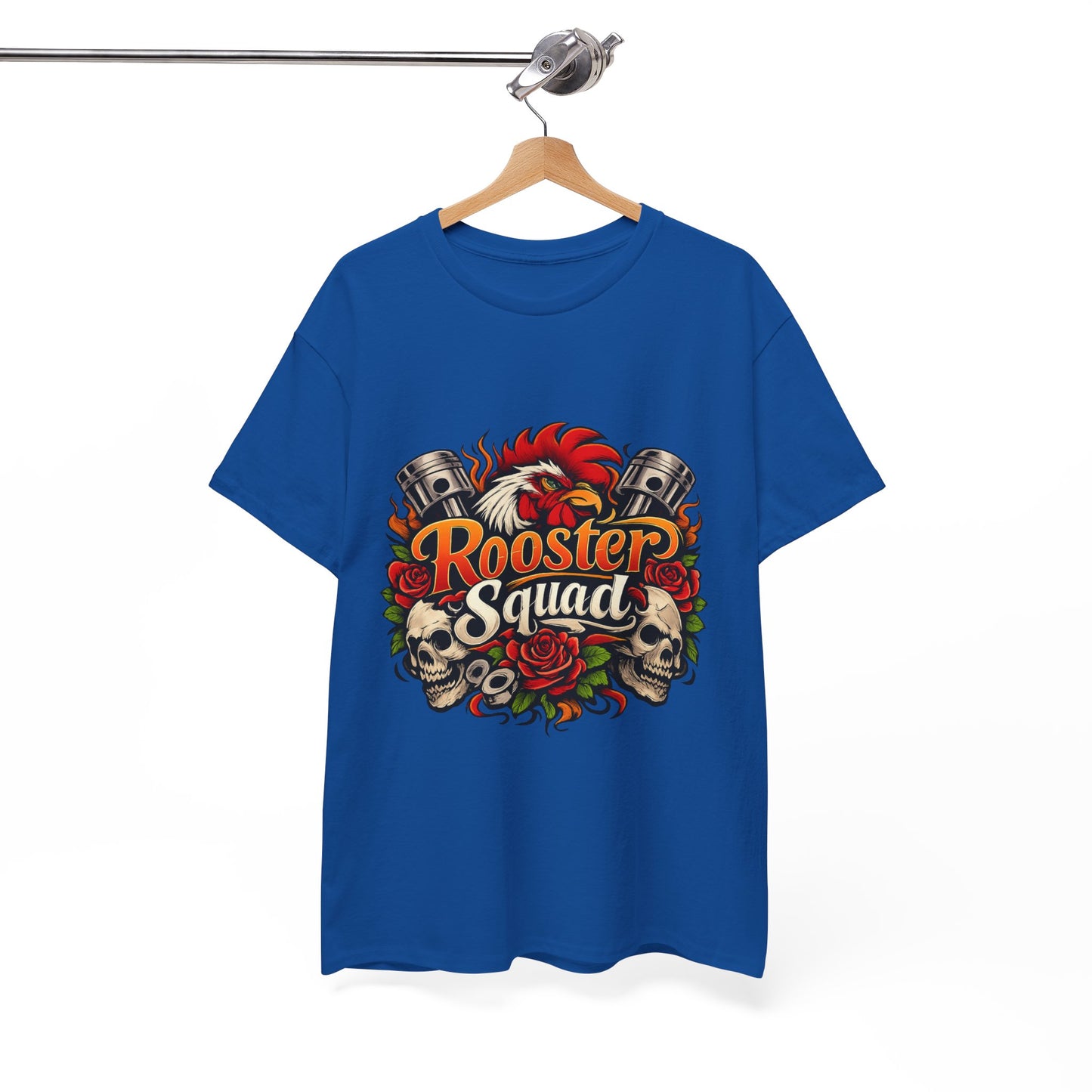 Rooster Squad Graphic Tee — Retro Skull & Pistons Vintage Motorcycle Shirt