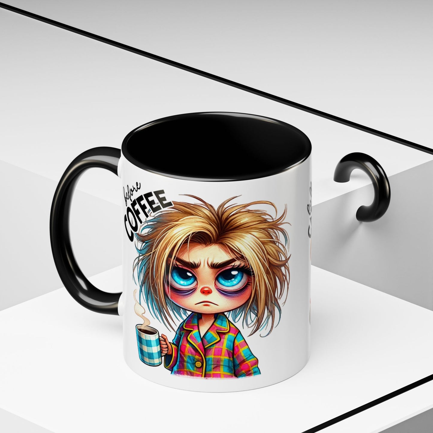 Accent Coffee Mug — Cute Blonde 'Fully Caffeinated' Coffee Lover Gift (11/15 oz)