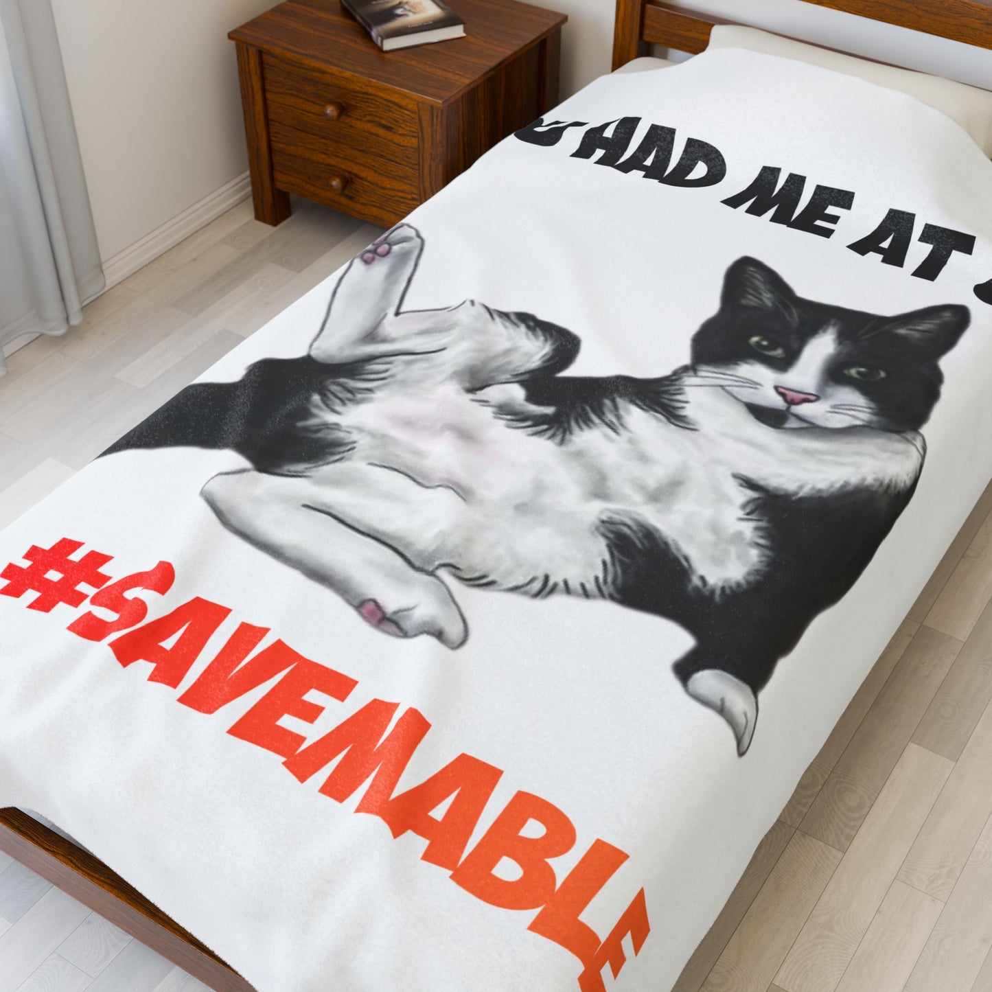 Velveteen Blanket — “You Had Me at 8" Cat Rescue Plush Throw (#SaveMable)