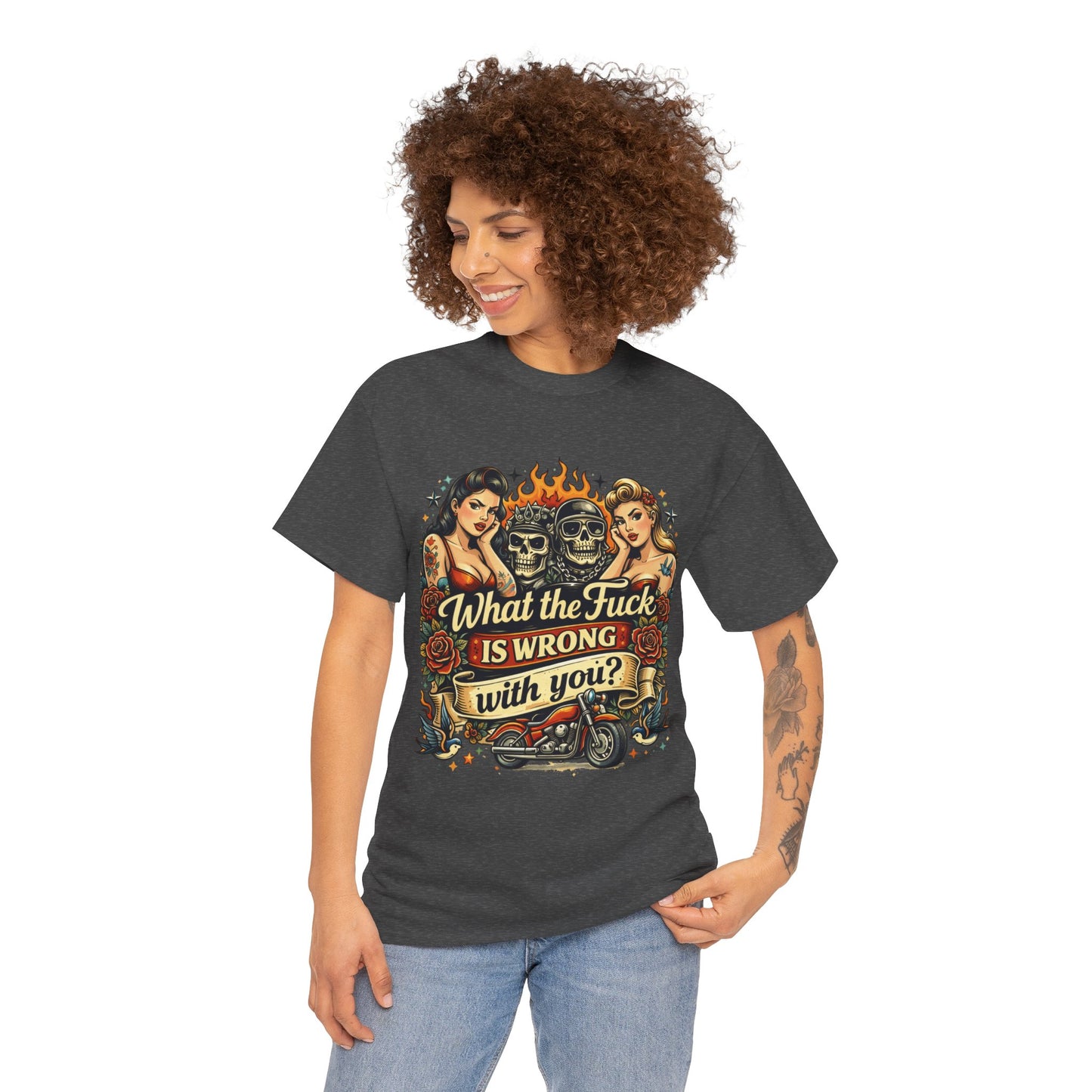 Vintage Skull & Pinup Tattoo Design __What the F*ck Is Wrong With You? Graphic Tee —