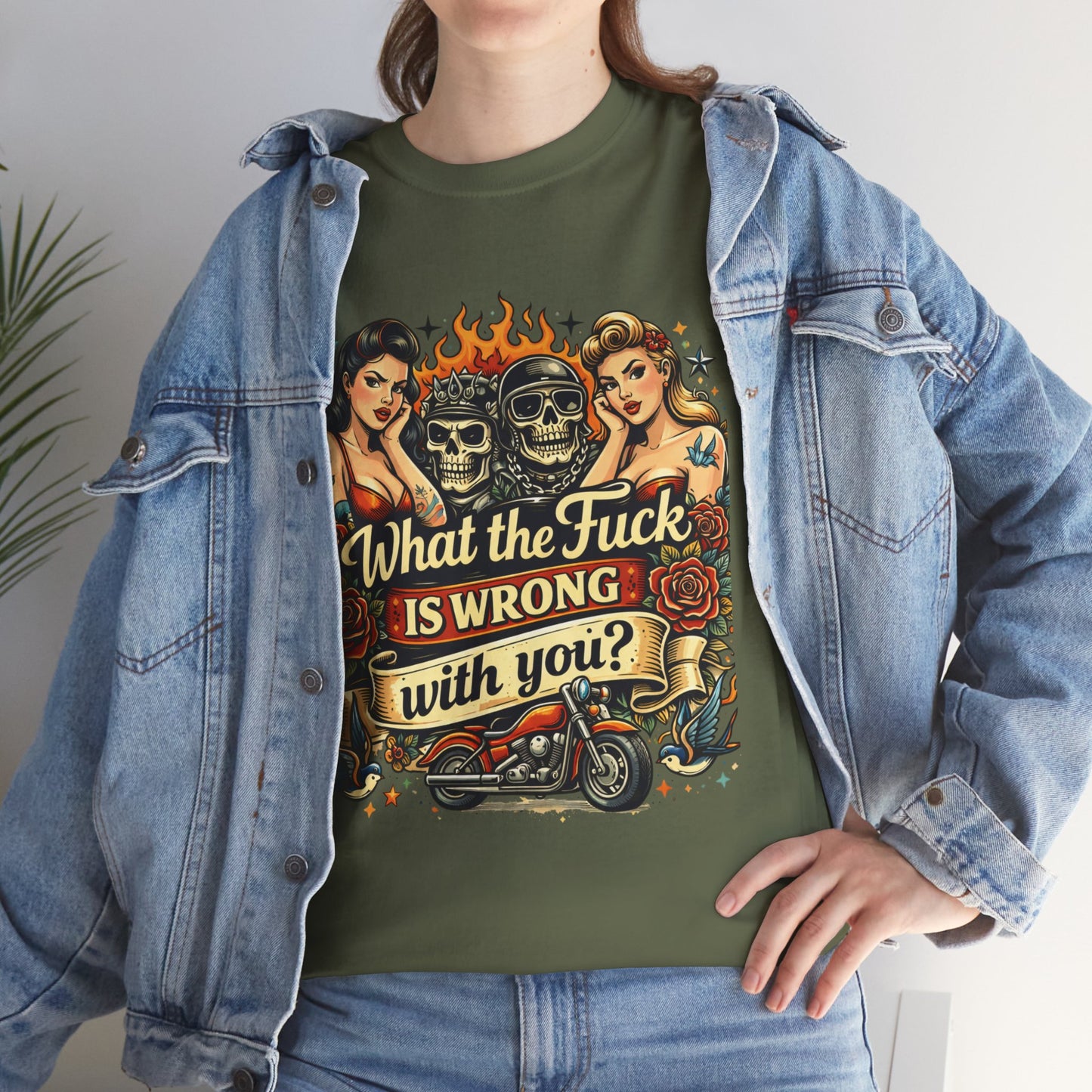 Vintage Skull & Pinup Tattoo Design __What the F*ck Is Wrong With You? Graphic Tee —