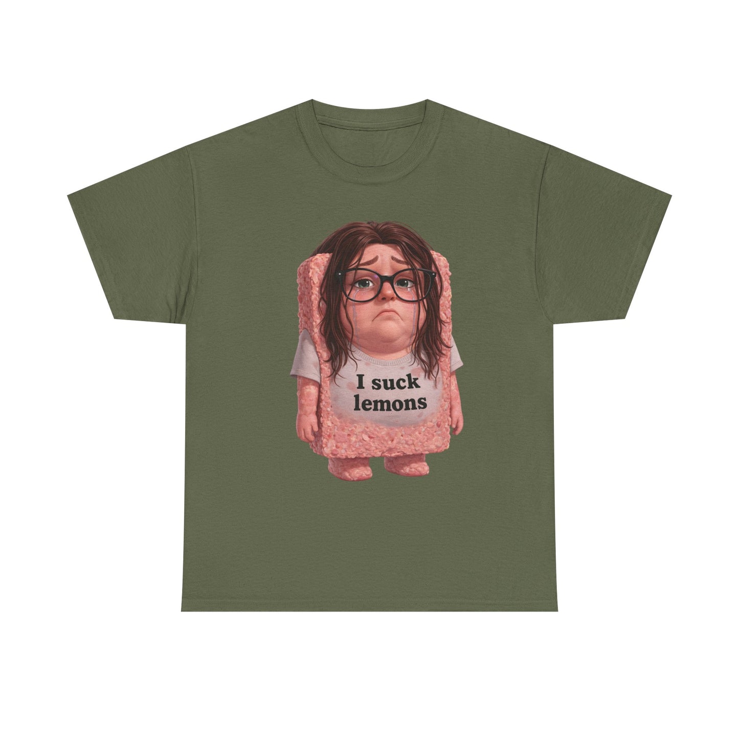 Graphic Tee — Cute Sad SPAM  Character with 'I suck lemons' Slogan