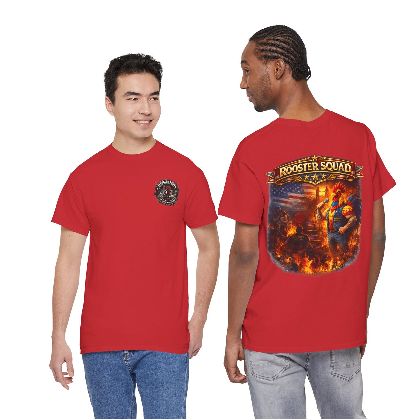 Rooster Squad Graphic Tee — Vintage Firefighter-Style Back Print