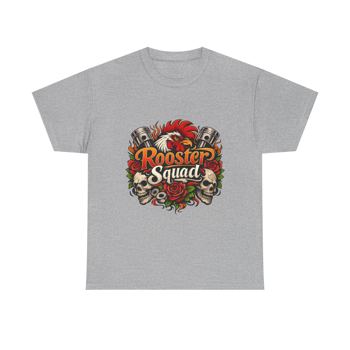 Rooster Squad Graphic Tee — Retro Skull & Pistons Vintage Motorcycle Shirt