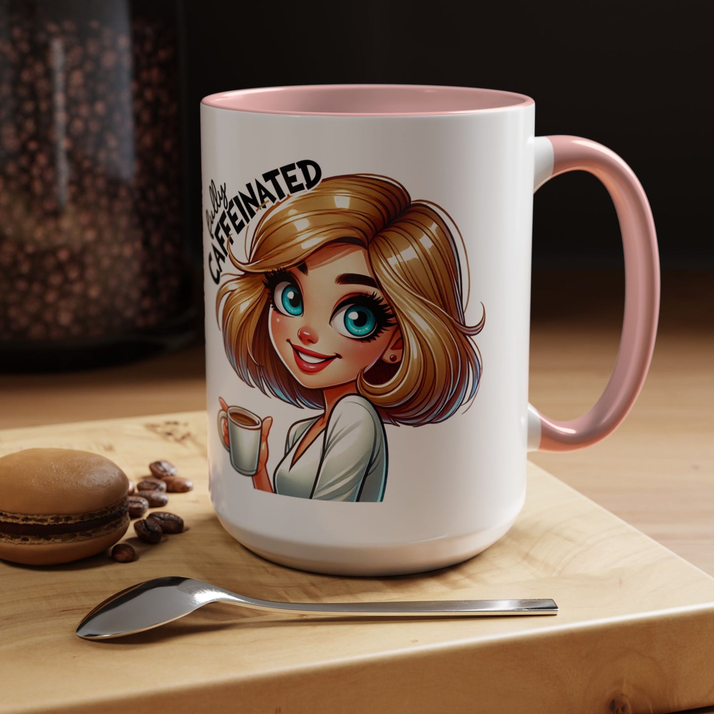 Accent Coffee Mug — Cute Blonde 'Fully Caffeinated' Coffee Lover Gift (11/15 oz)