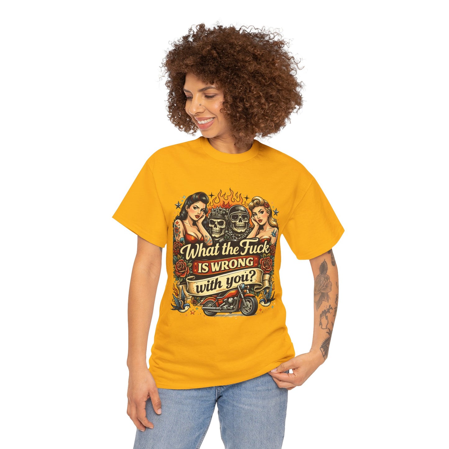 Vintage Skull & Pinup Tattoo Design __What the F*ck Is Wrong With You? Graphic Tee —